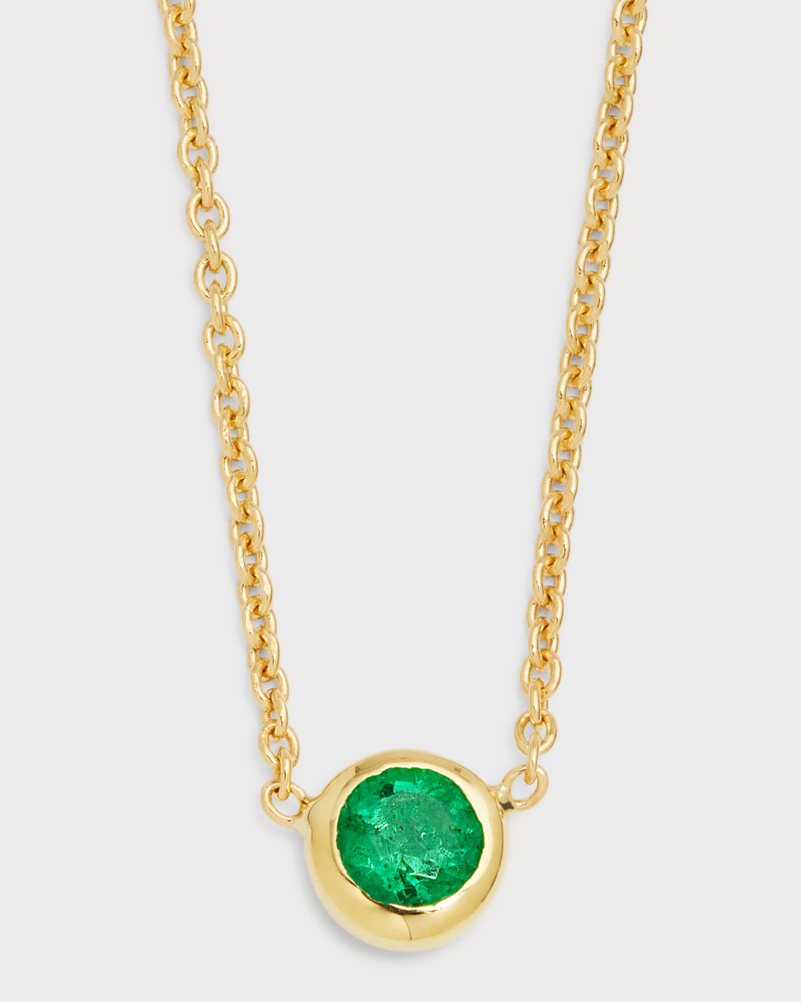 18K Yellow Gold Emerald Big Single Station Necklace 0