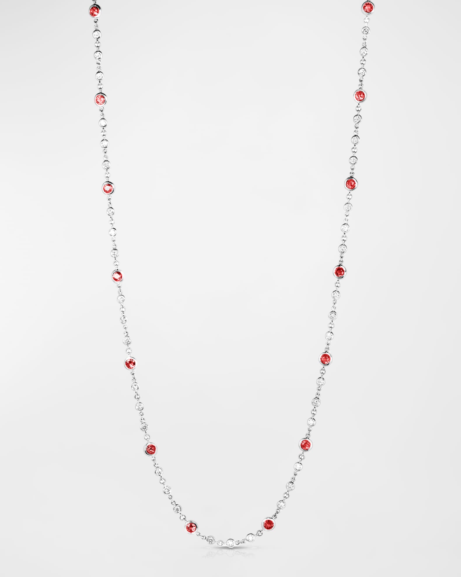 18K White Gold Ruby and Diamond Long Necklace, 42"L 0