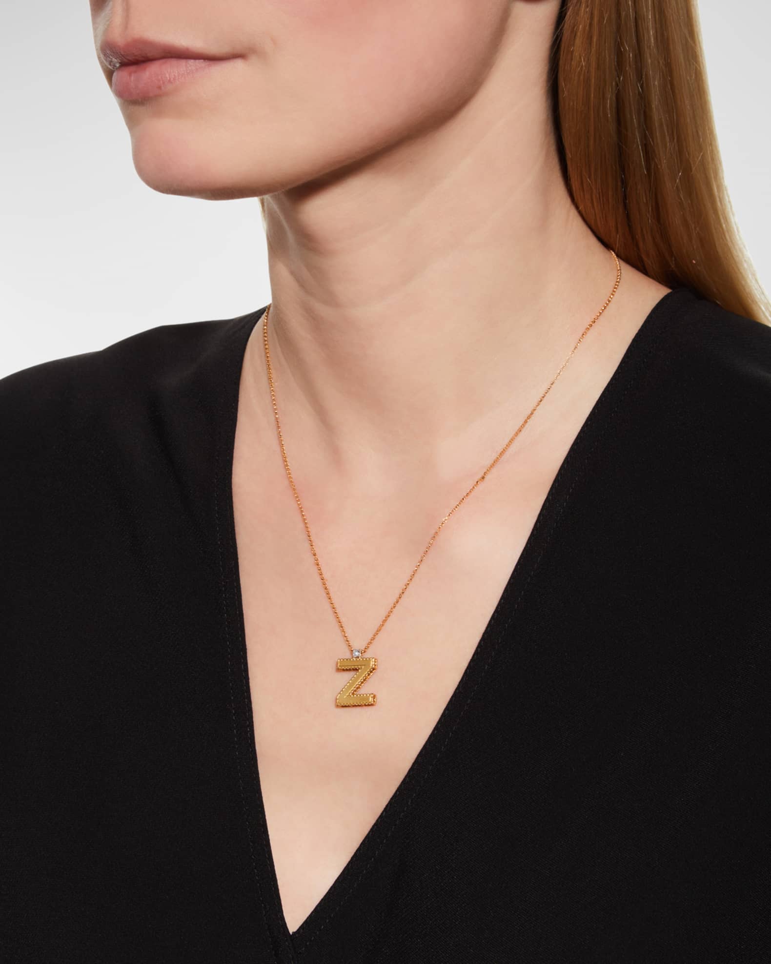 Roberto Coin Princess 18K Yellow Gold Diamond Initial Necklace Z Neiman Marcus