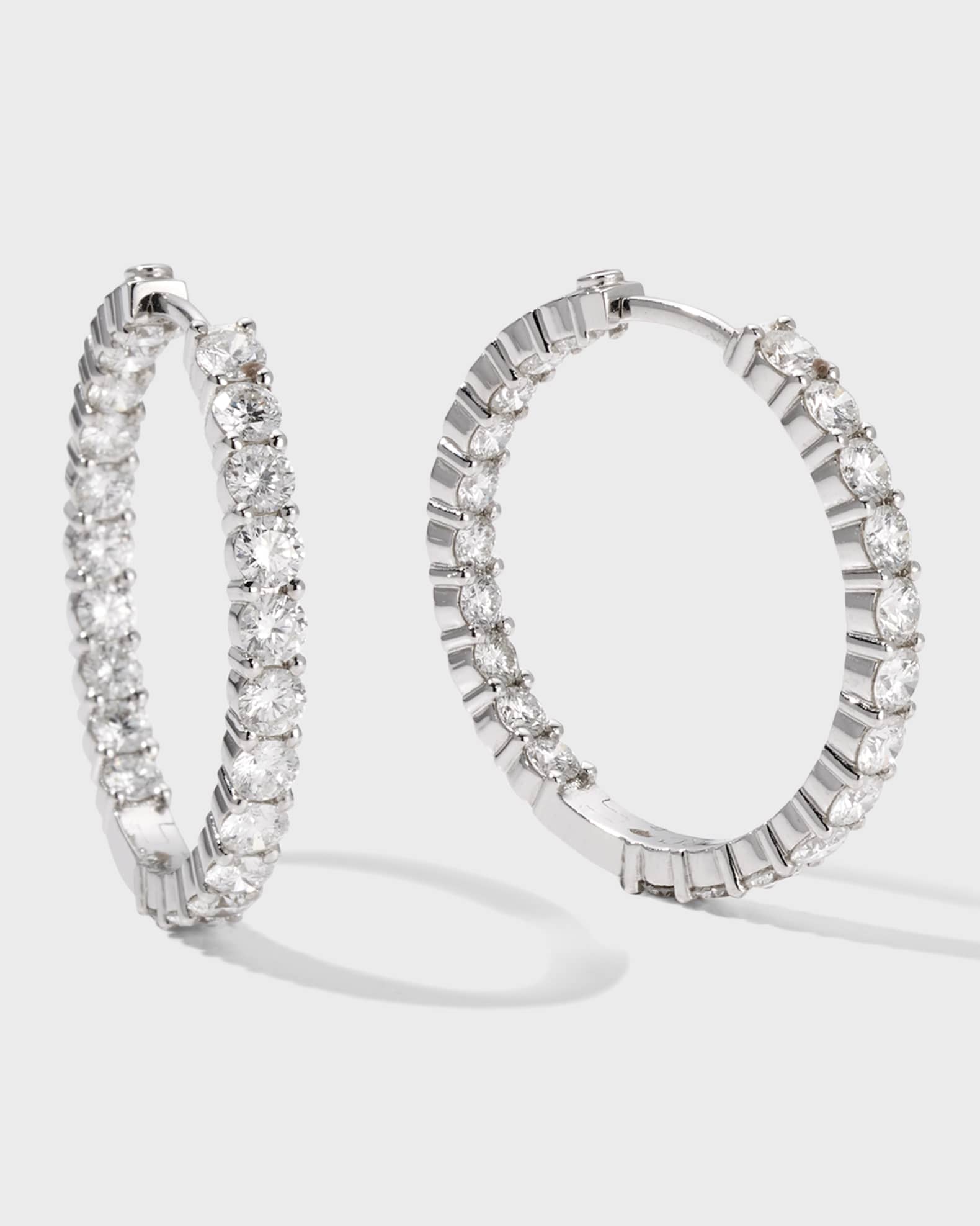 Roberto Coin 18K Small Inside Outside Diamond Hoop Earrings, 28mm