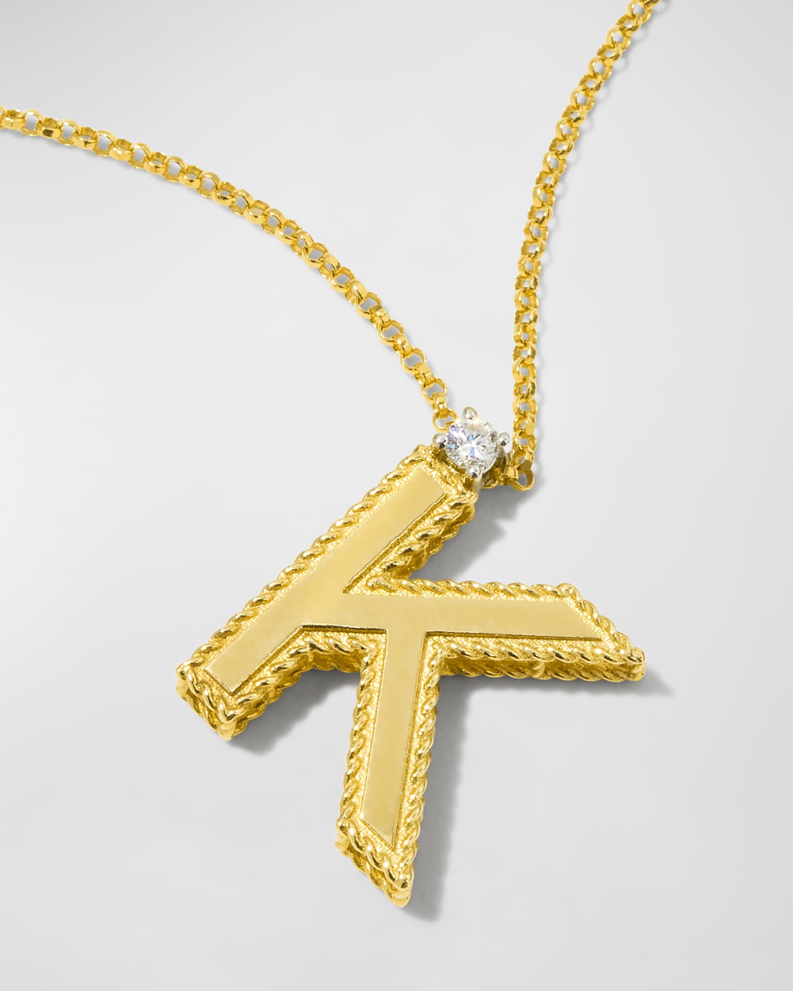 Princess 18K Yellow Gold Diamond Initial Necklace, K 1