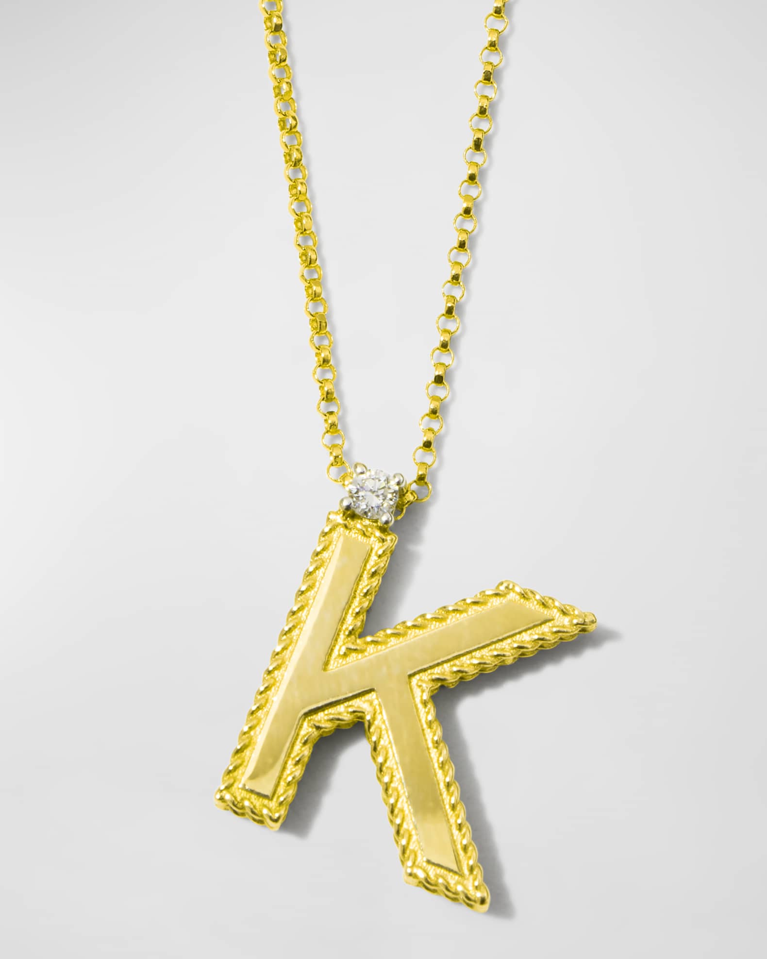 Princess 18K Yellow Gold Diamond Initial Necklace, K 0