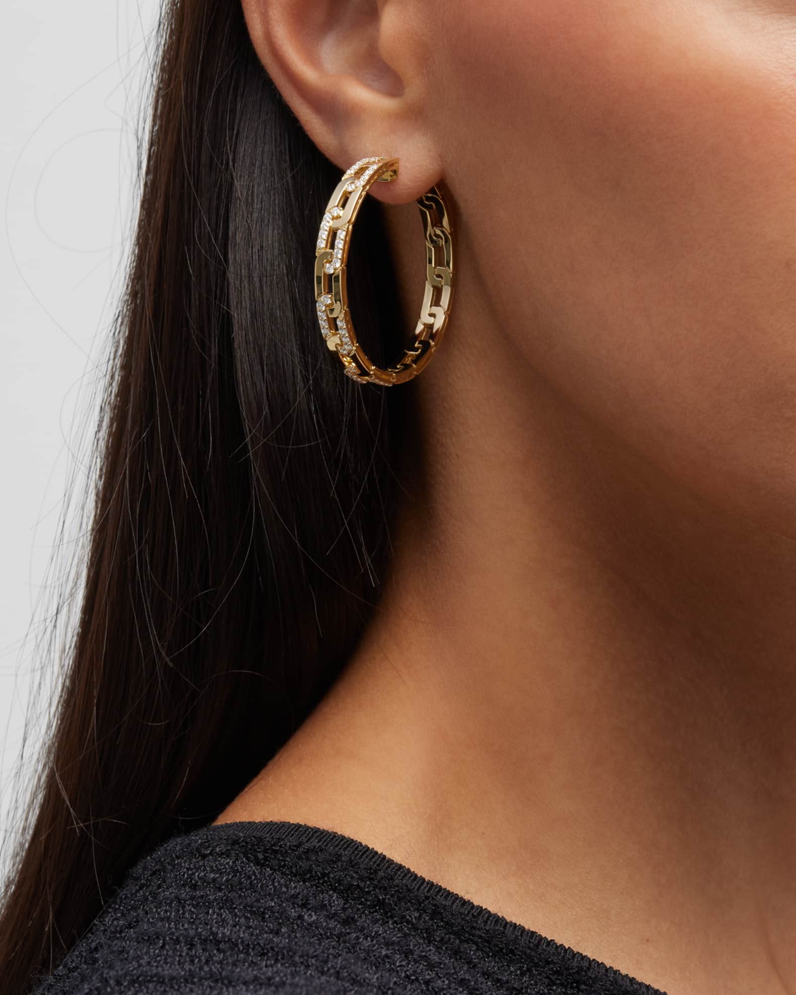 18K Yellow Gold Diamond Navarra Hoop Earrings, 35mm 1