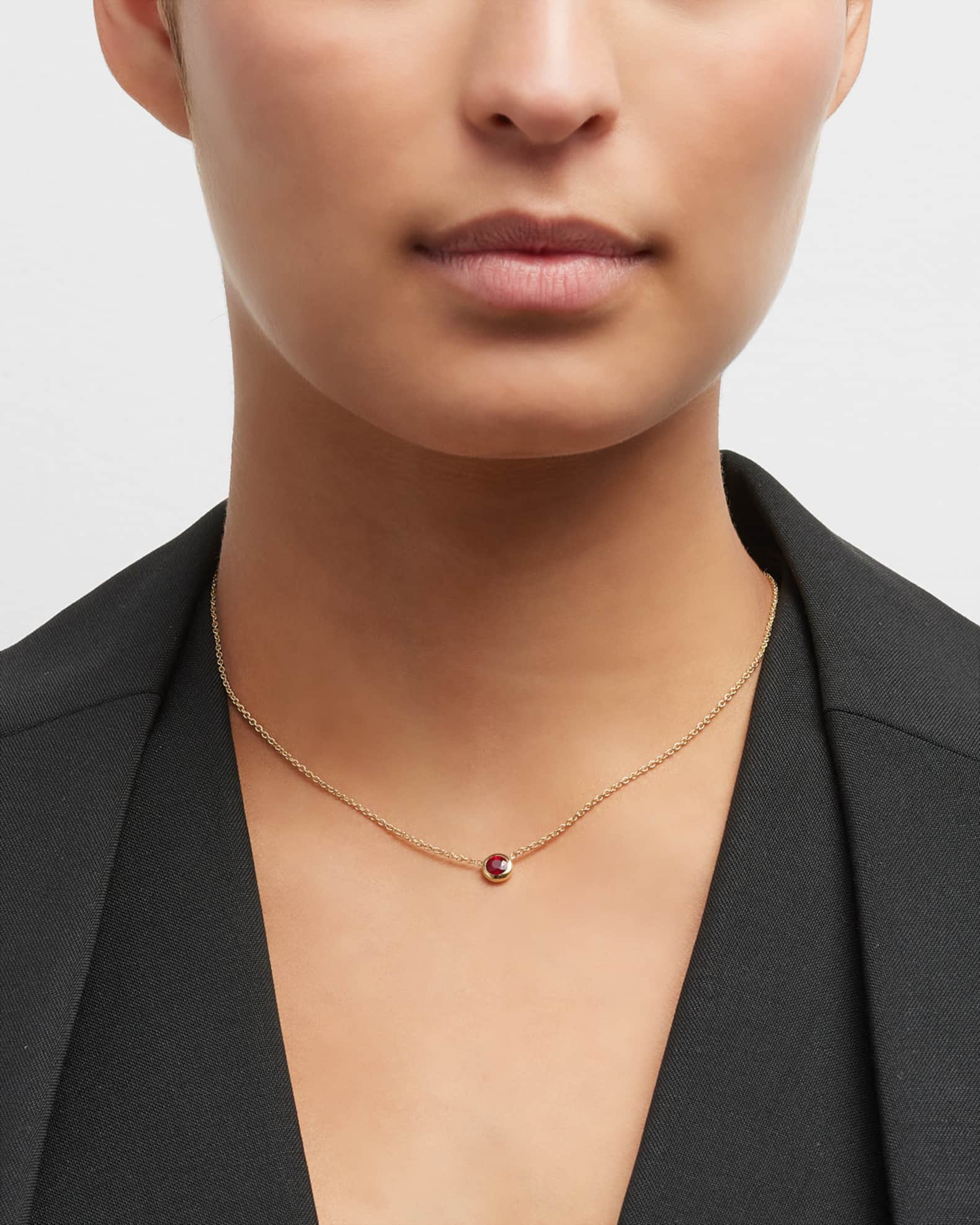 18K Yellow Gold Ruby Big Single Station Necklace 1