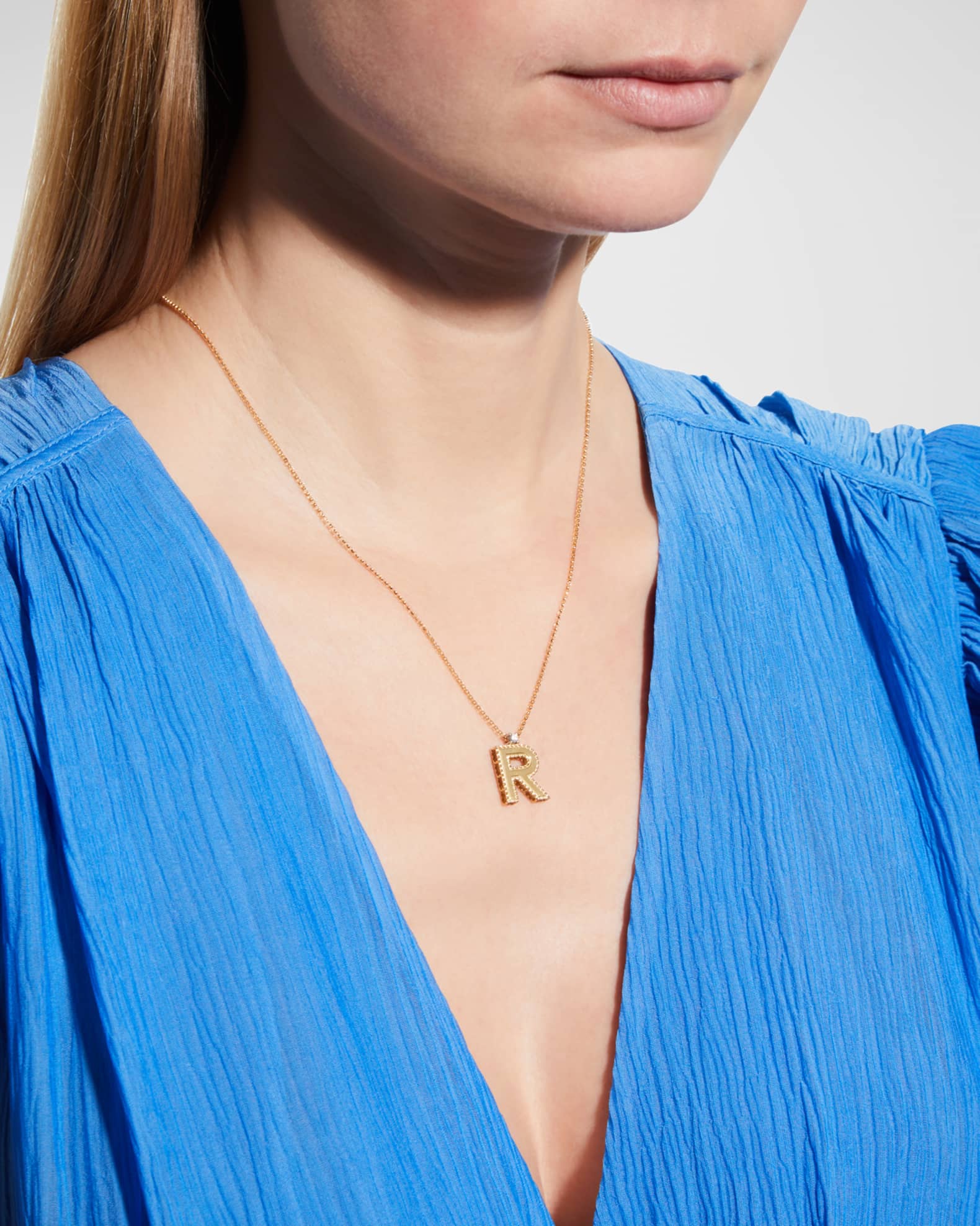 Roberto Coin Princess 18K Yellow Gold Diamond Initial Necklace, R