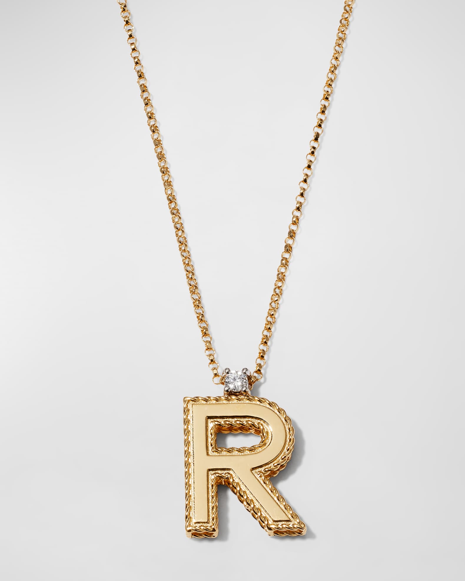 Princess 18K Yellow Gold Diamond Initial Necklace R
