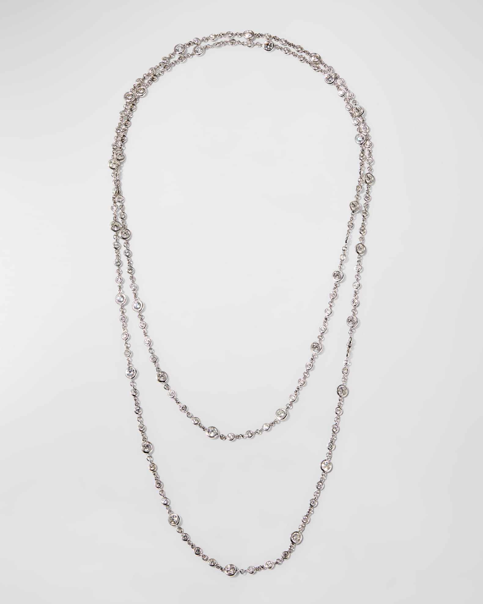 Roberto Coin 18K White Gold Diamond Station Long Necklace, 43"L