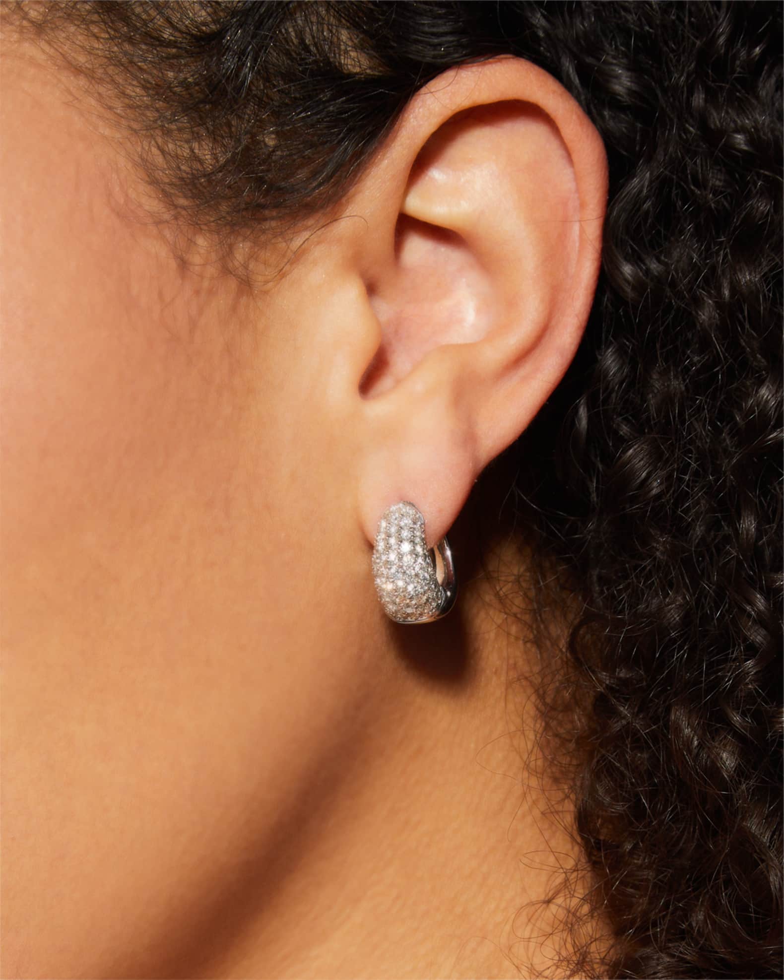 18K White Gold Diamond Snap Hoop Earrings, 0.6"L 1