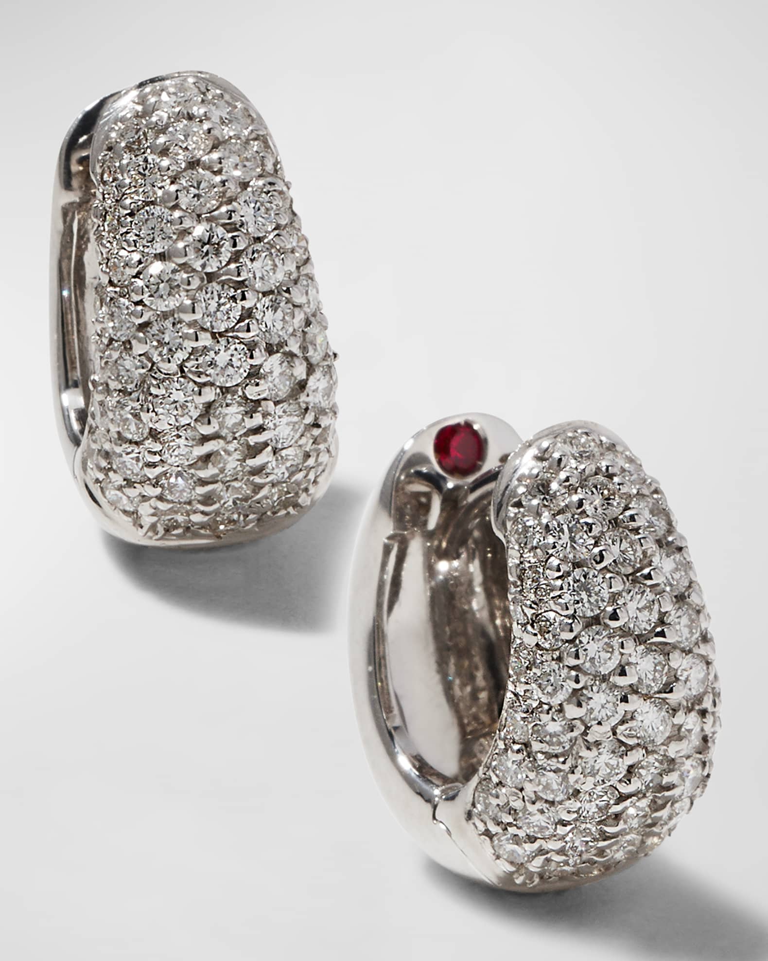 18K White Gold Diamond Snap Hoop Earrings, 0.6"L 0