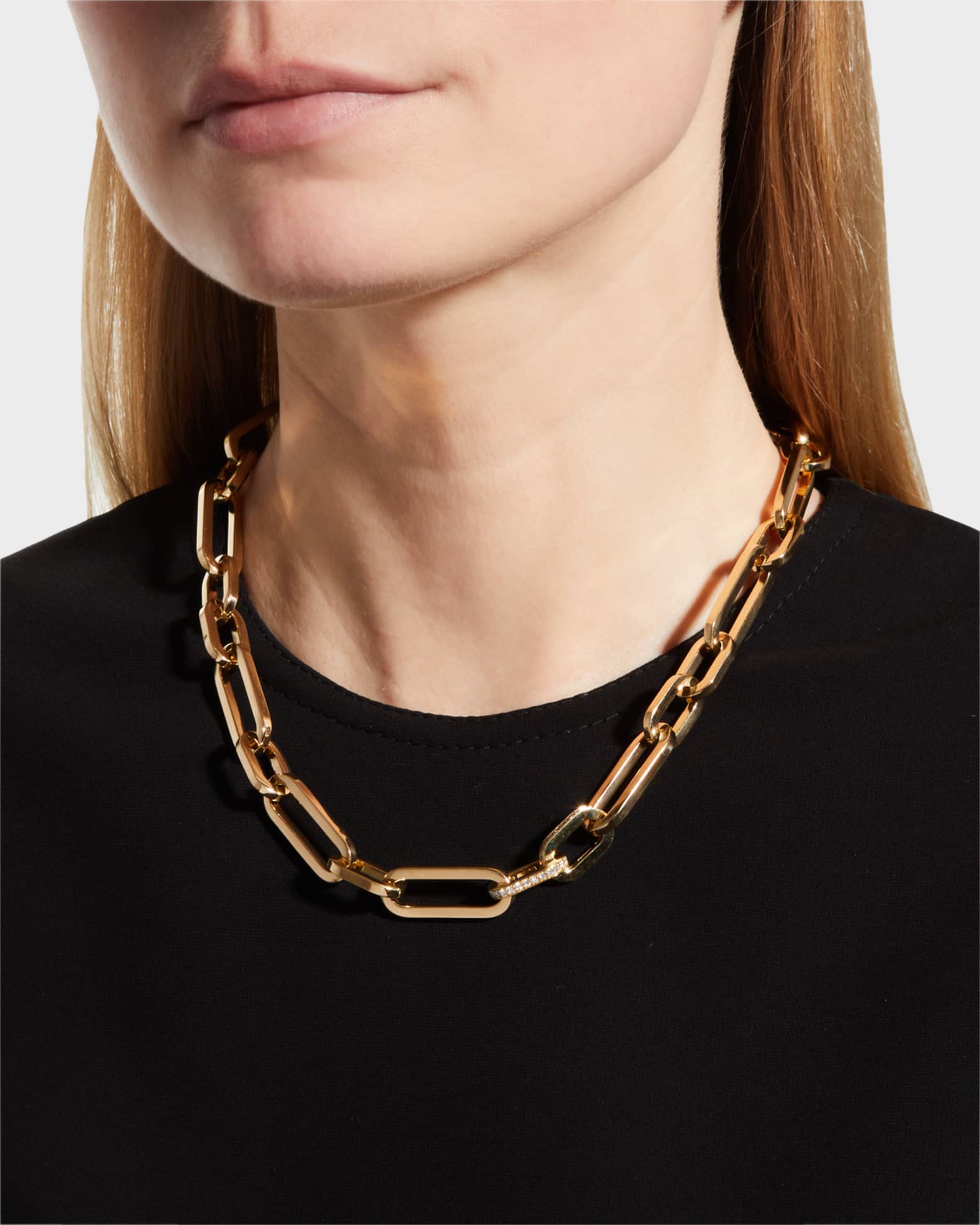 18K Yellow Gold Diamond Heavy Gauge Paperclip Necklace 1