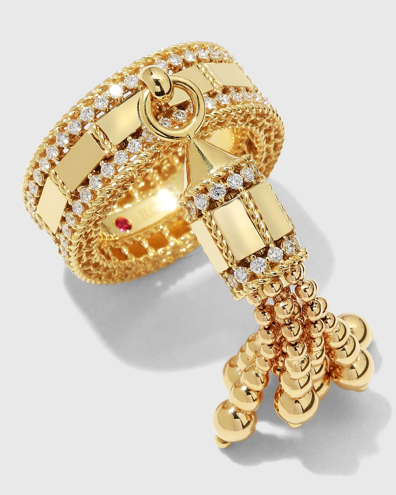 Roberto Coin 18K Yellow Gold Diamond Deco Tassel Ring Size 6.5 Neiman Marcus