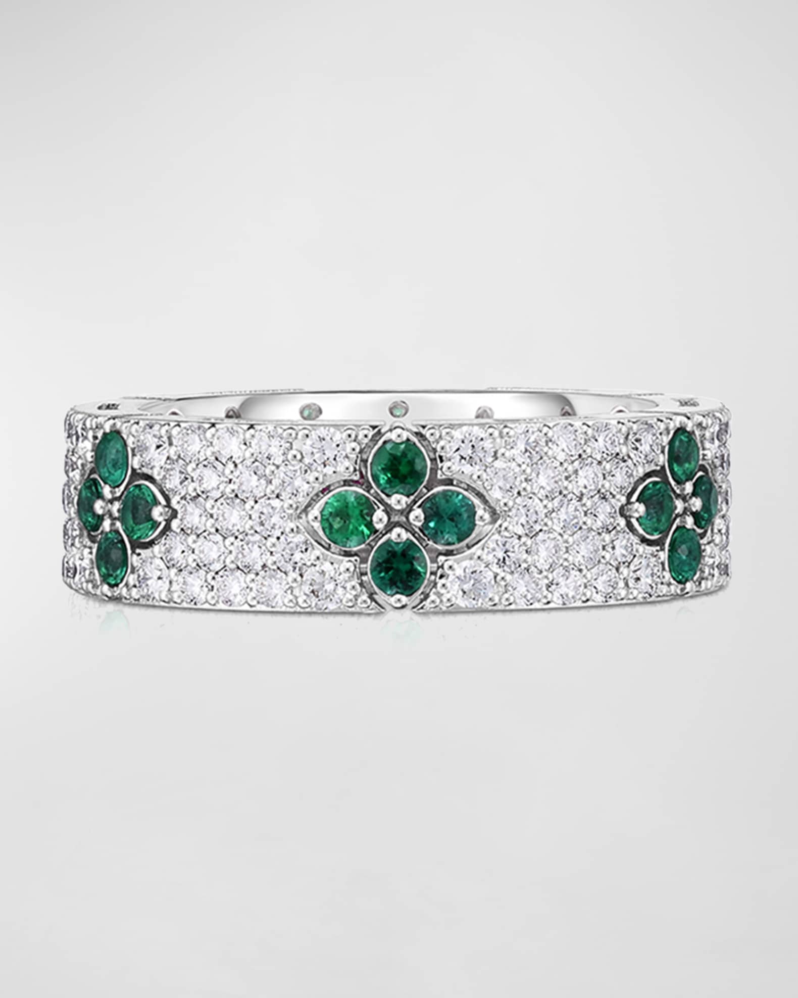 Roberto Coin 18K White Gold Love in Verona Diamond and Emerald Ring, Size 6.5