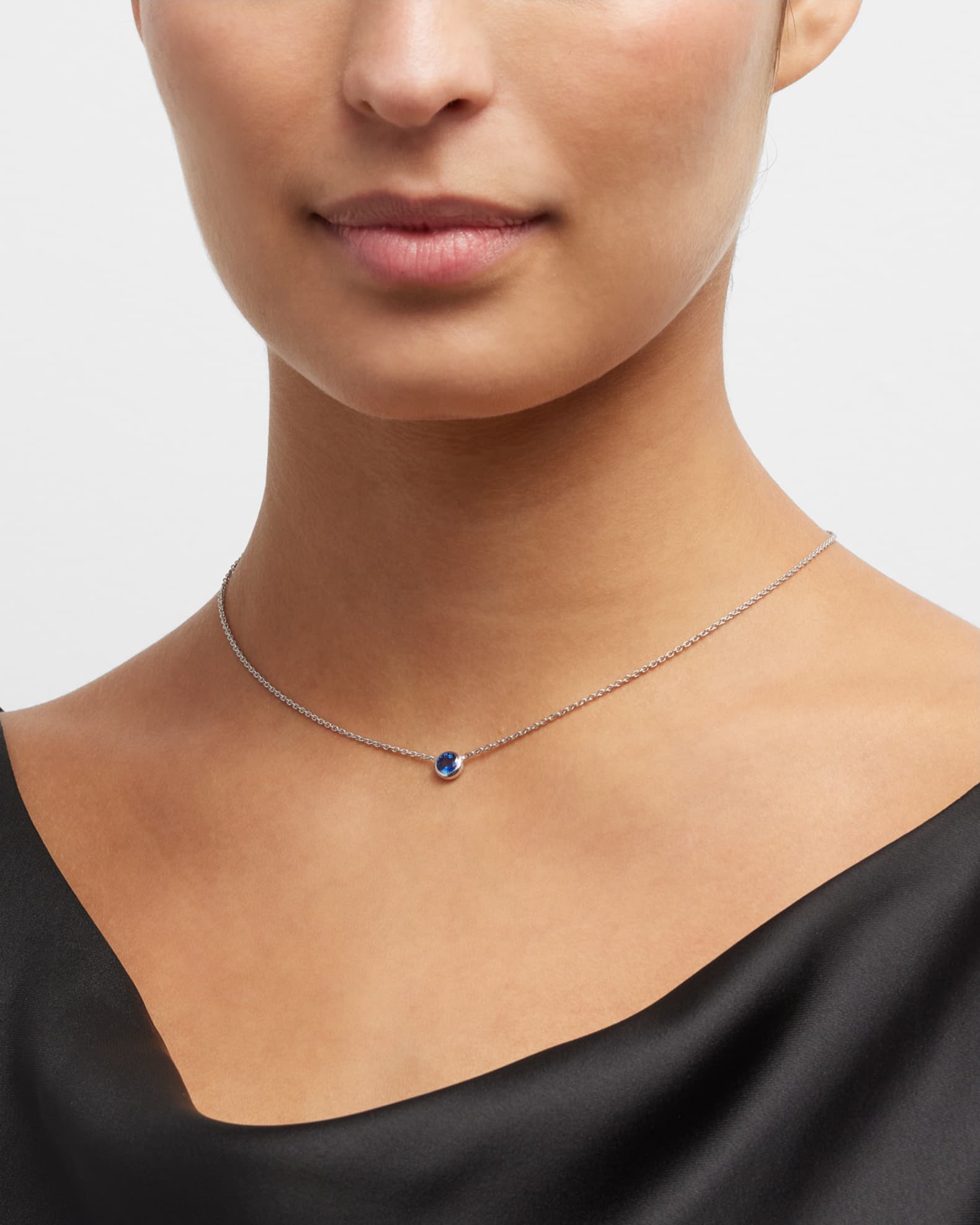 18K White Gold Blue Sapphire Big Single Station Necklace 1