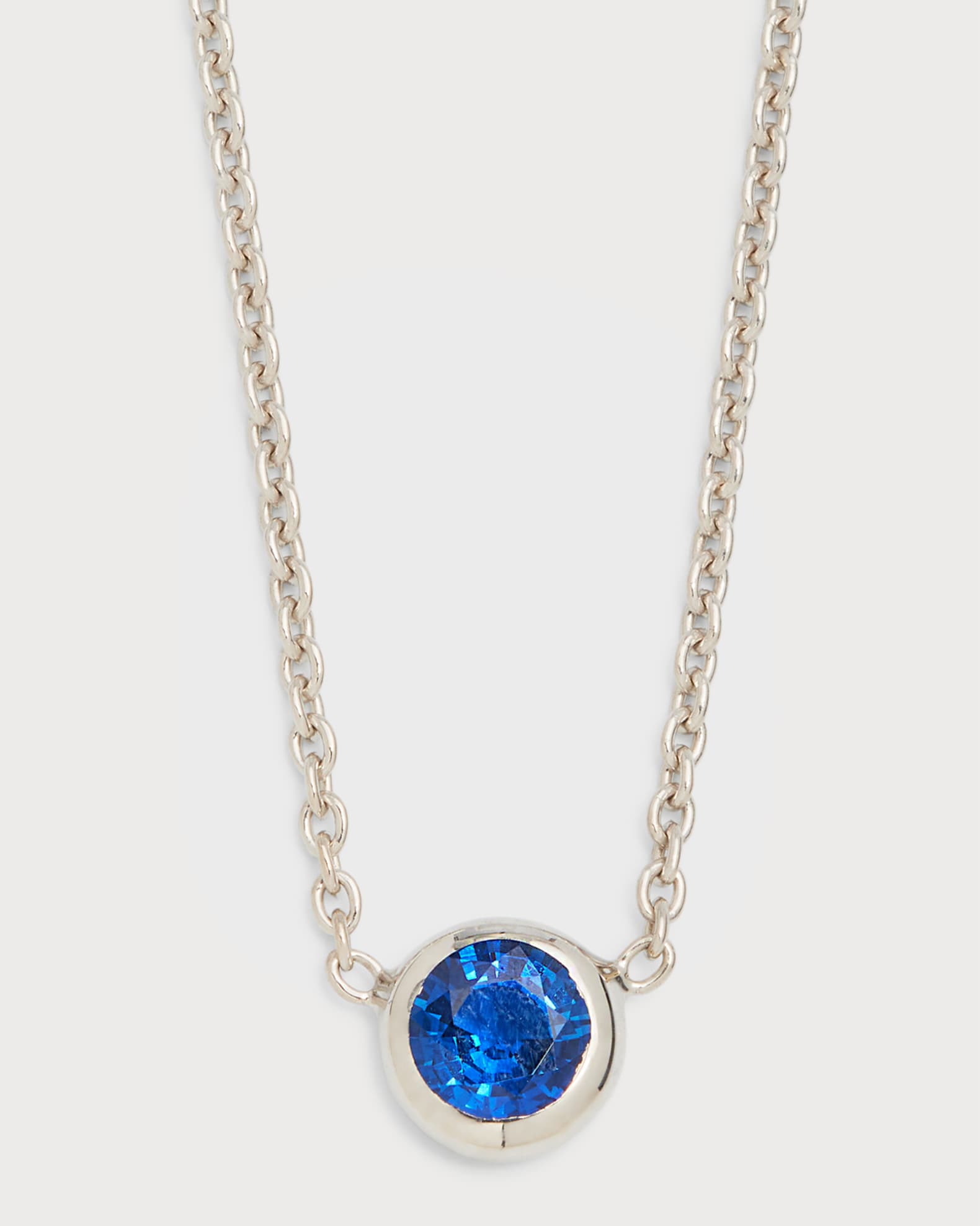 18K White Gold Blue Sapphire Big Single Station Necklace 0