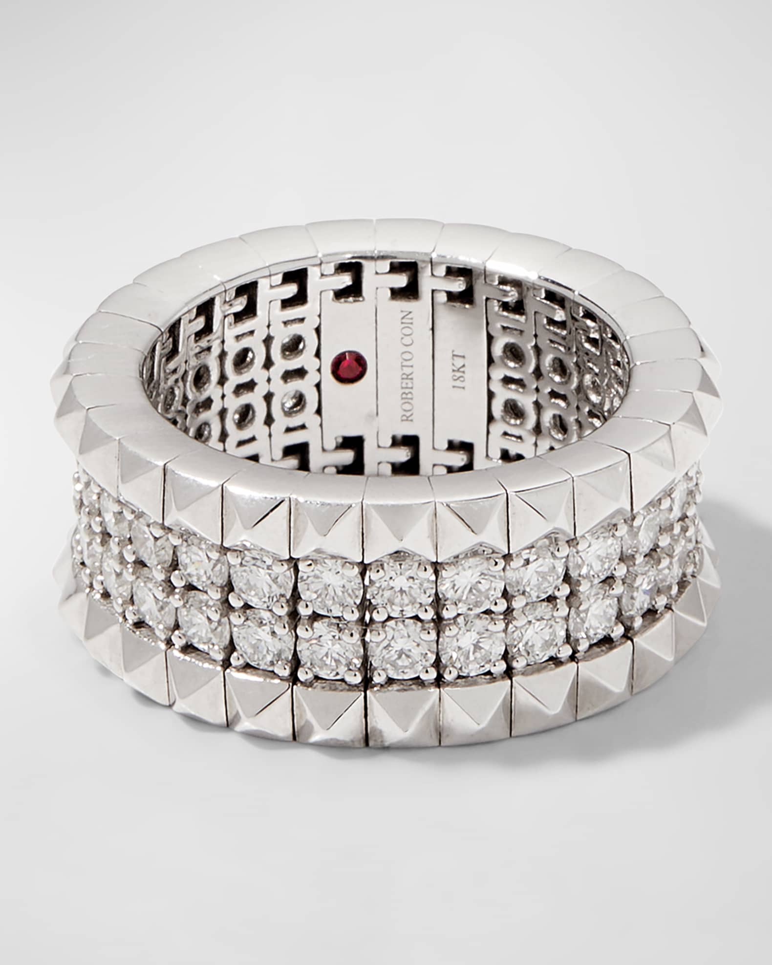 Roberto Coin ROCK & DIAMONDS 18K White Gold Diamond and Stud Ring, Size 6.5