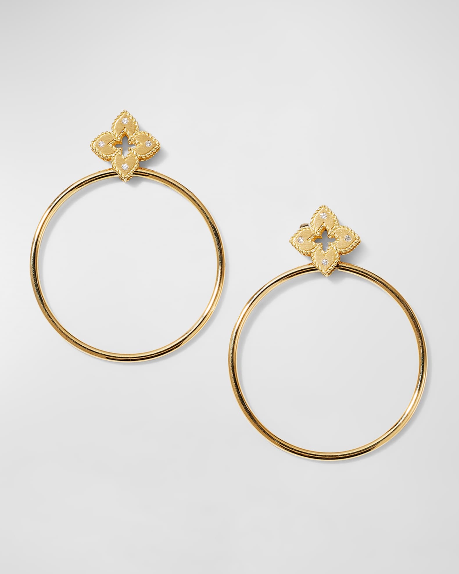 Roberto Coin 18K Yellow Gold Floral Diamond Hoop Earrings