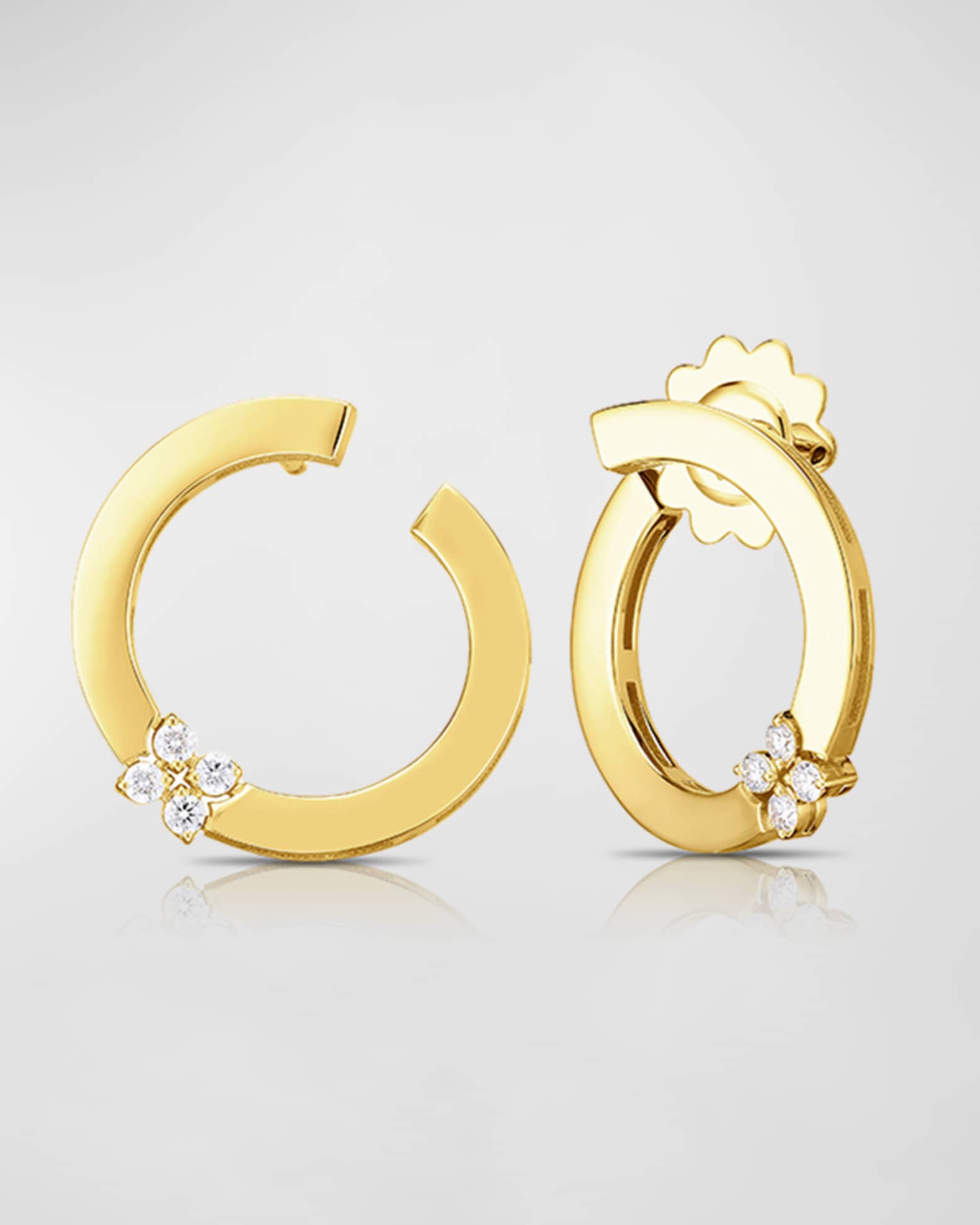 Love in Verona 18K Yellow Gold Diamond Hoop Stud Earrings, 0.87"L, 0.15tcw 0