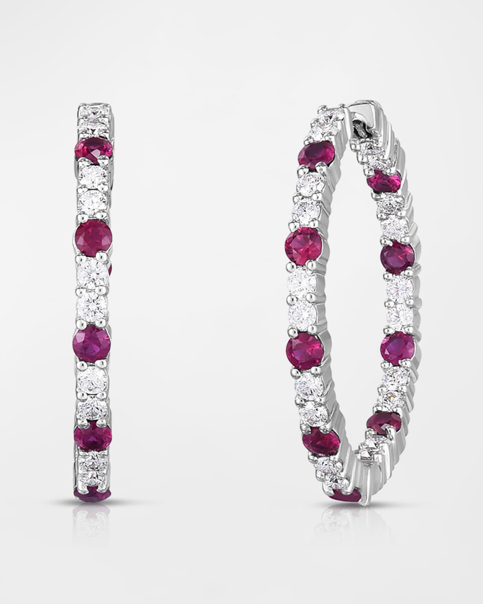 Roberto Coin 18K White Gold Ruby and Diamond Hoop Earrings, 35mm