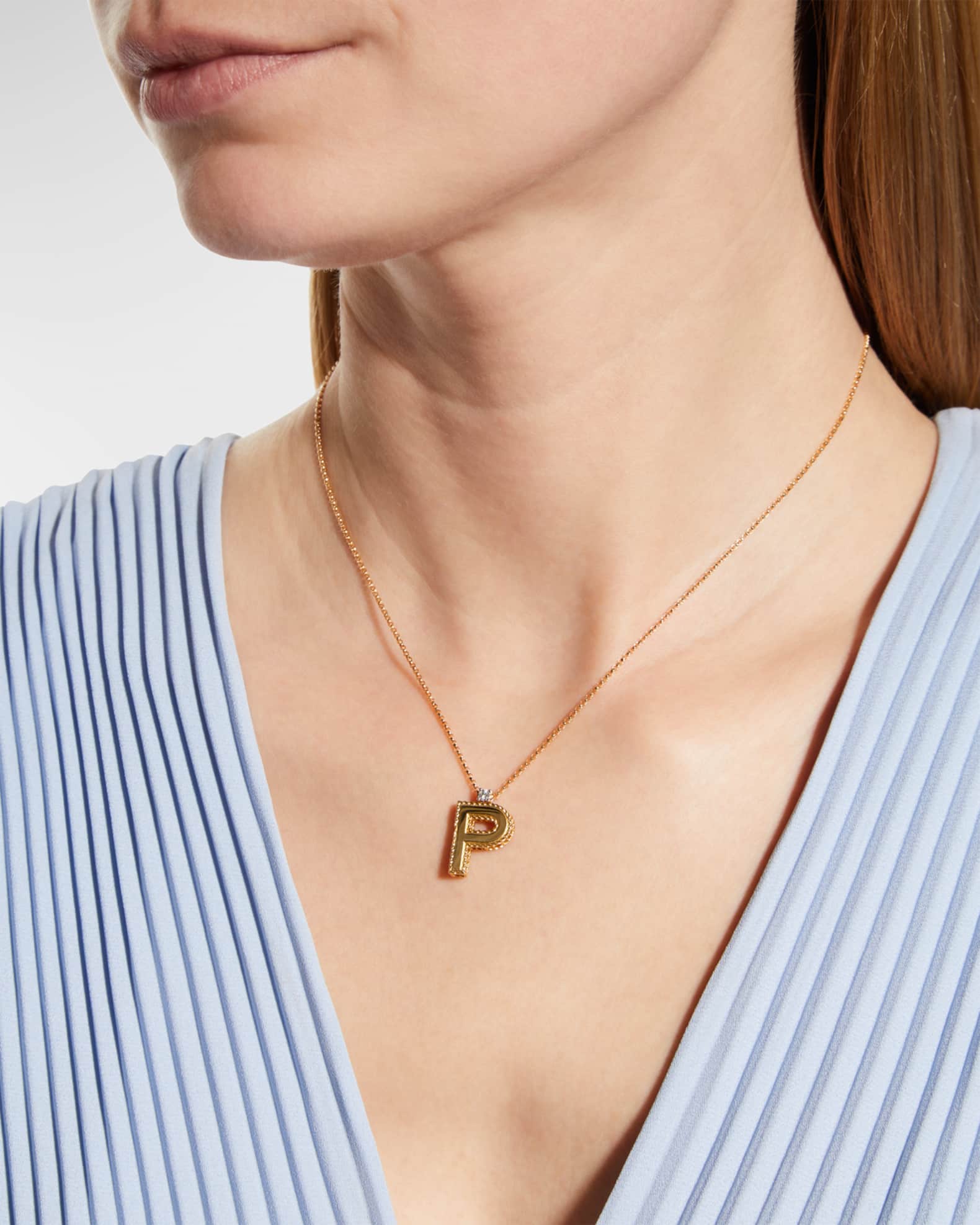 Princess 18K Yellow Gold Diamond Initial Necklace, P 1