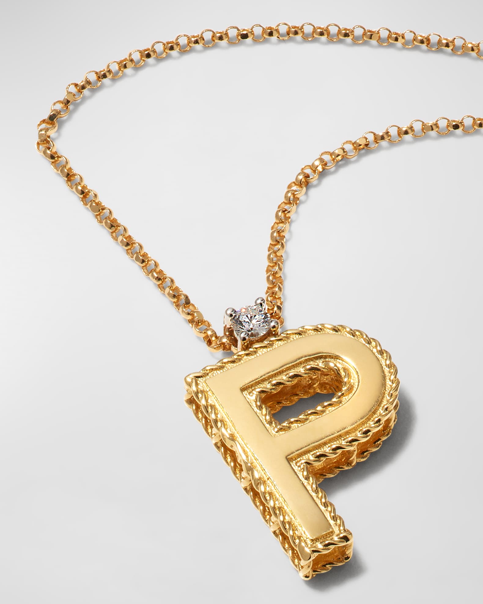 Roberto Coin Princess 18K Yellow Gold Diamond Initial Necklace, P