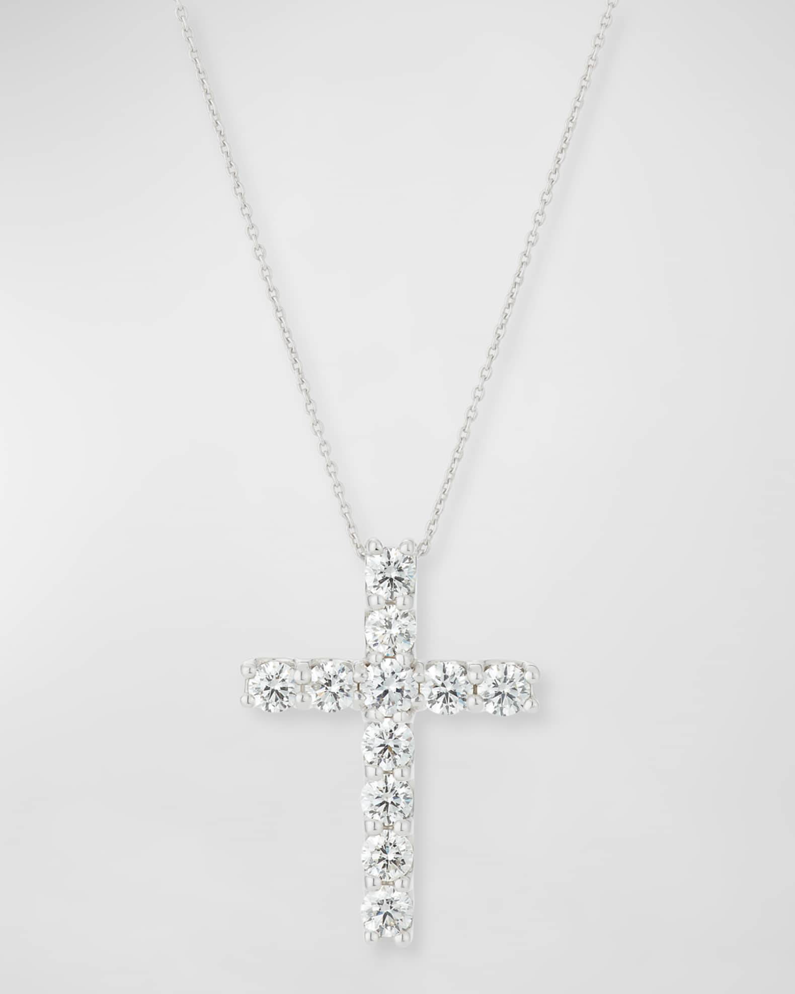 18K White Gold Large Diamond Cross Necklace, 1.87tcw 0