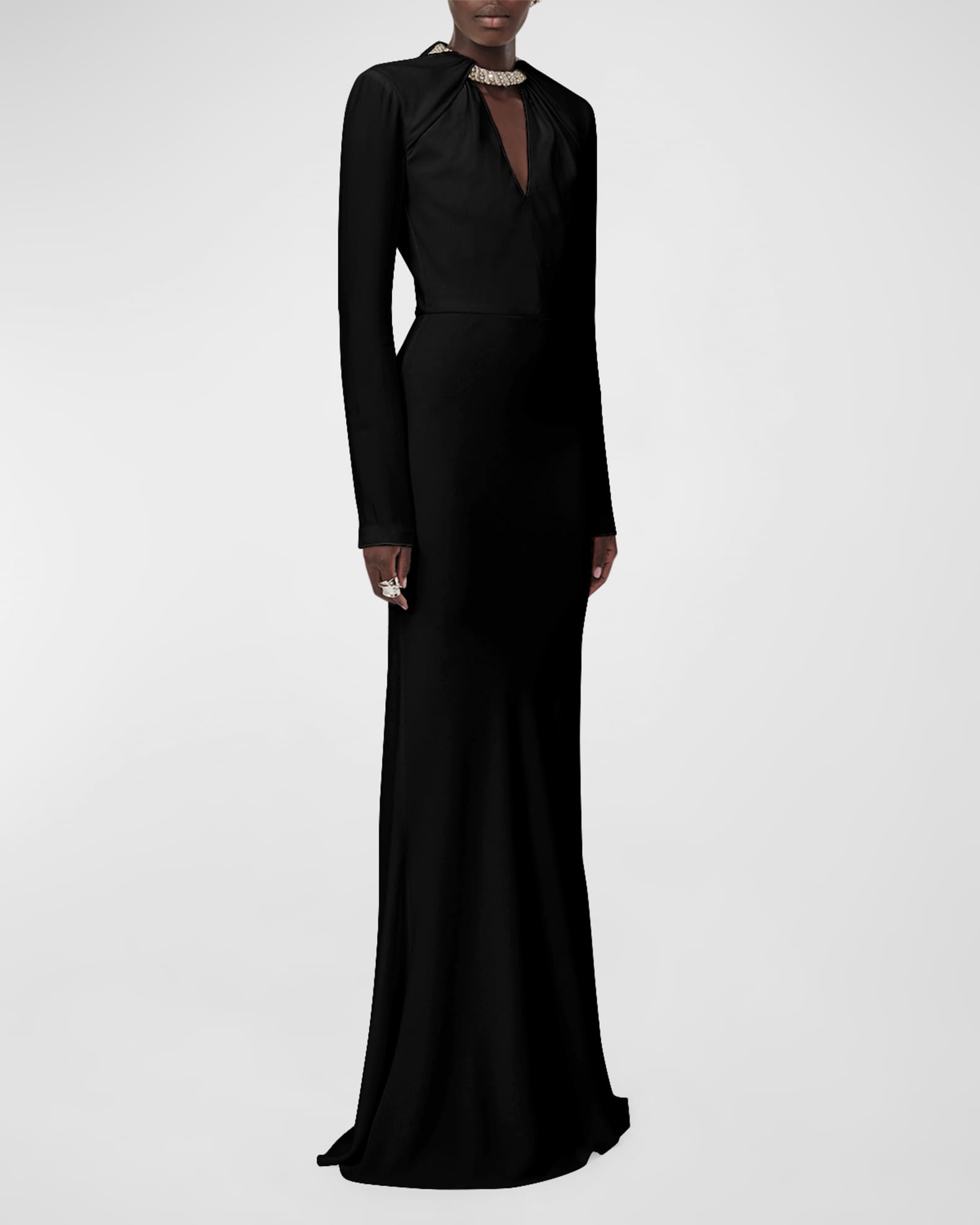Alexander McQueen Certified Leaf Crepe Gown with Crystal Neckline ...