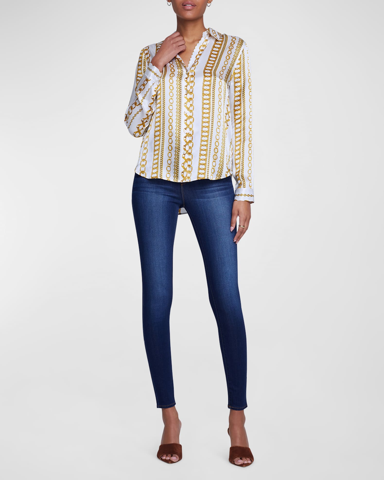 L'AGENCE  Tyler Polka Dot Silk Button-Up Blouse