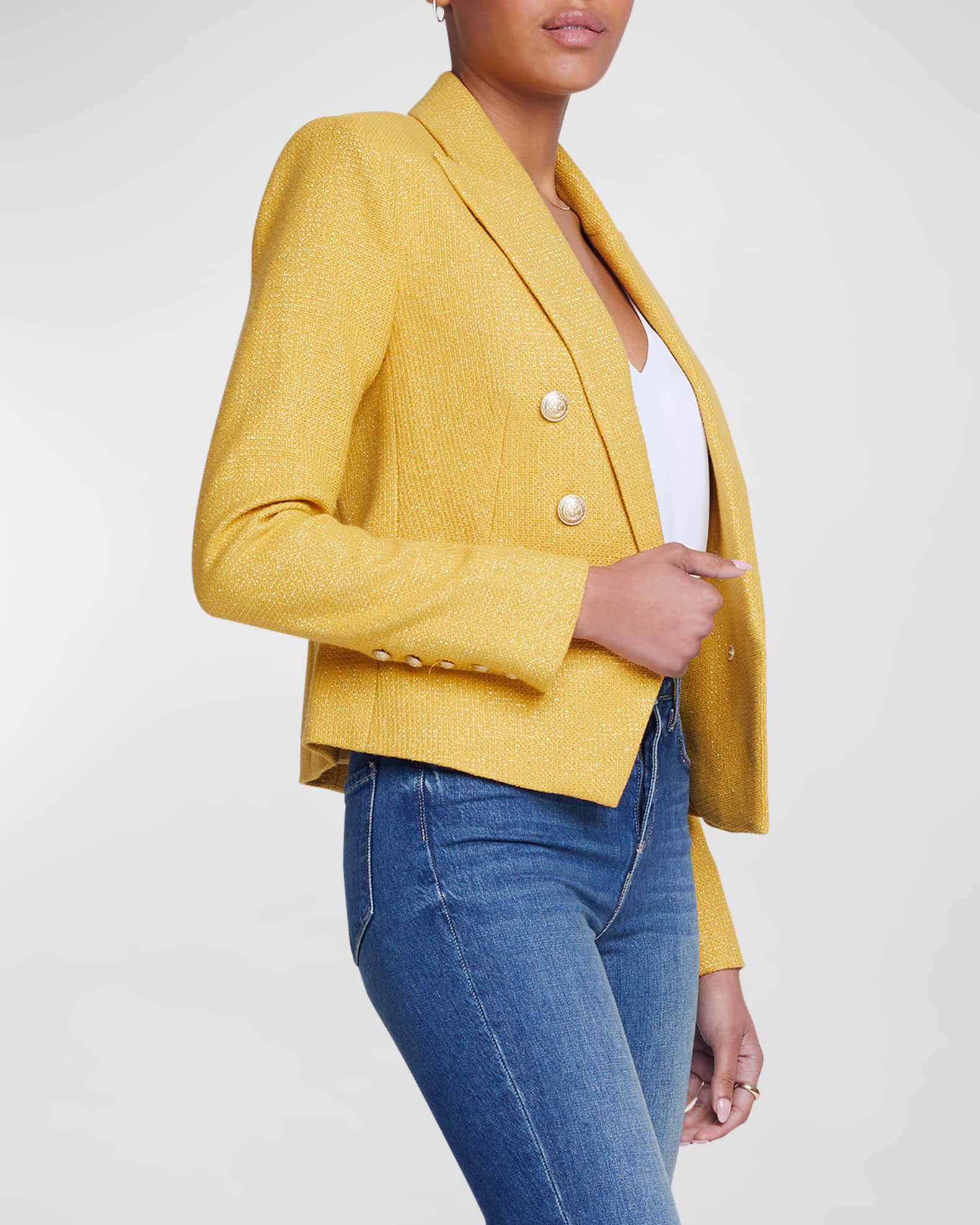 L Agence Brooke Double Breasted Cropped Blazer Neiman Marcus