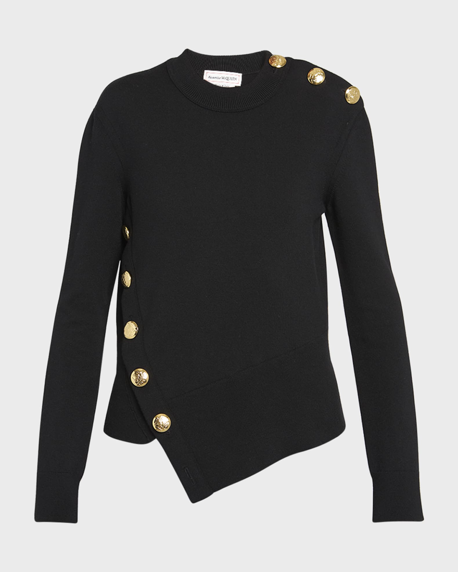 Alexander McQueen Asymmetric Wool Sweater with Gold Buttons | Neiman Marcus