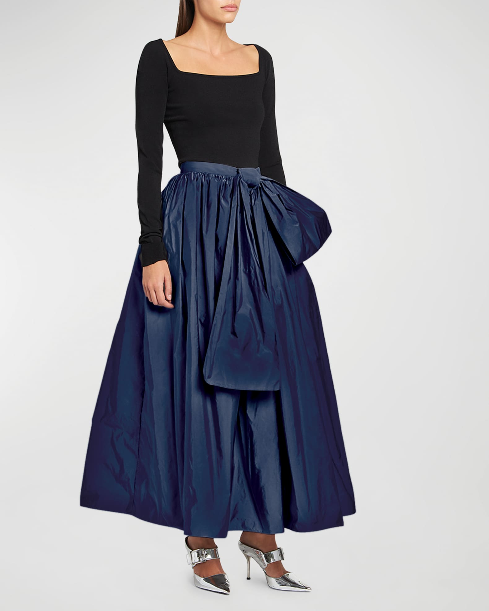Alexander McQueen Ruched Midi Skirt with Bow Detail | Neiman Marcus