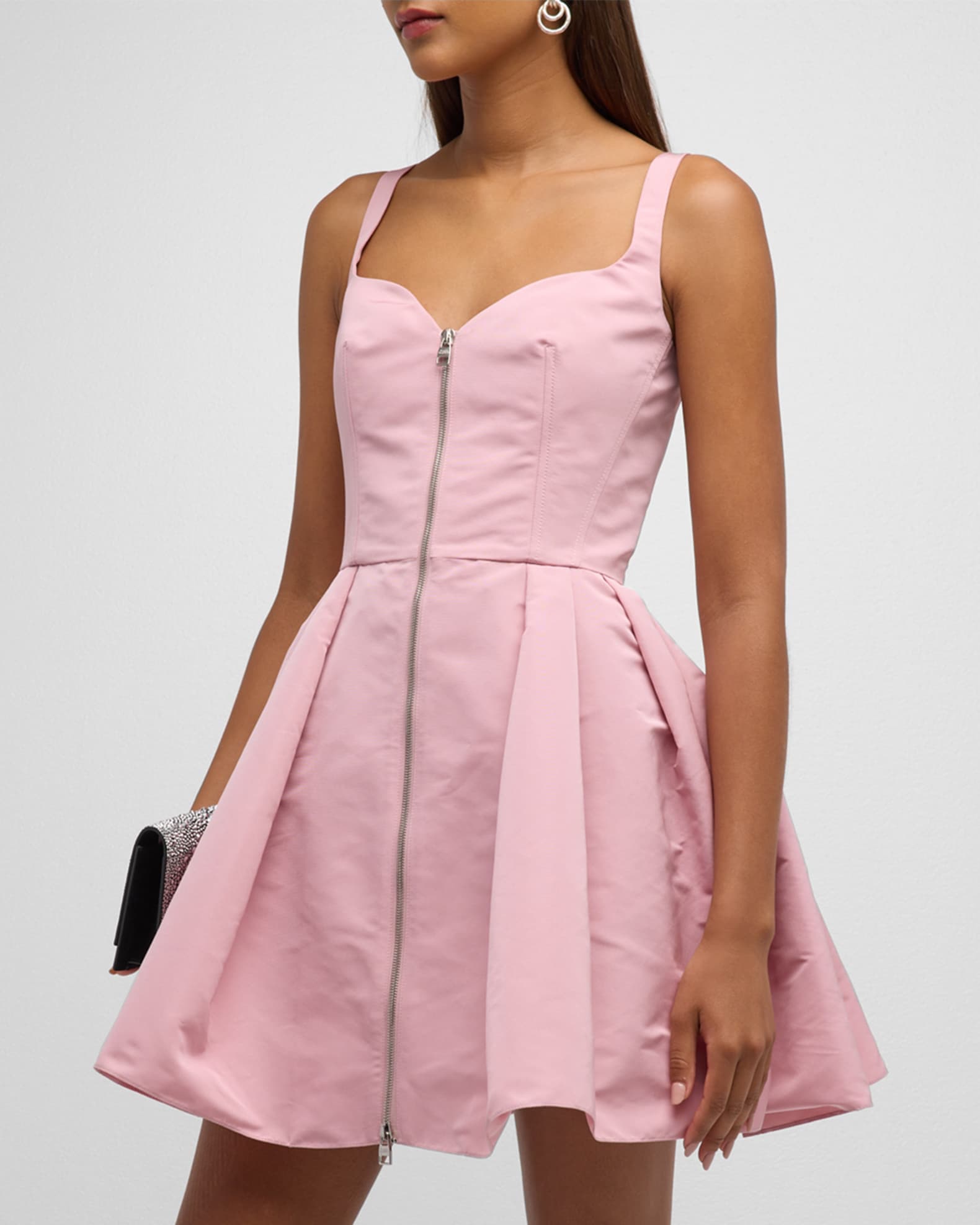 Zip Front Polyfaille Mini Dress