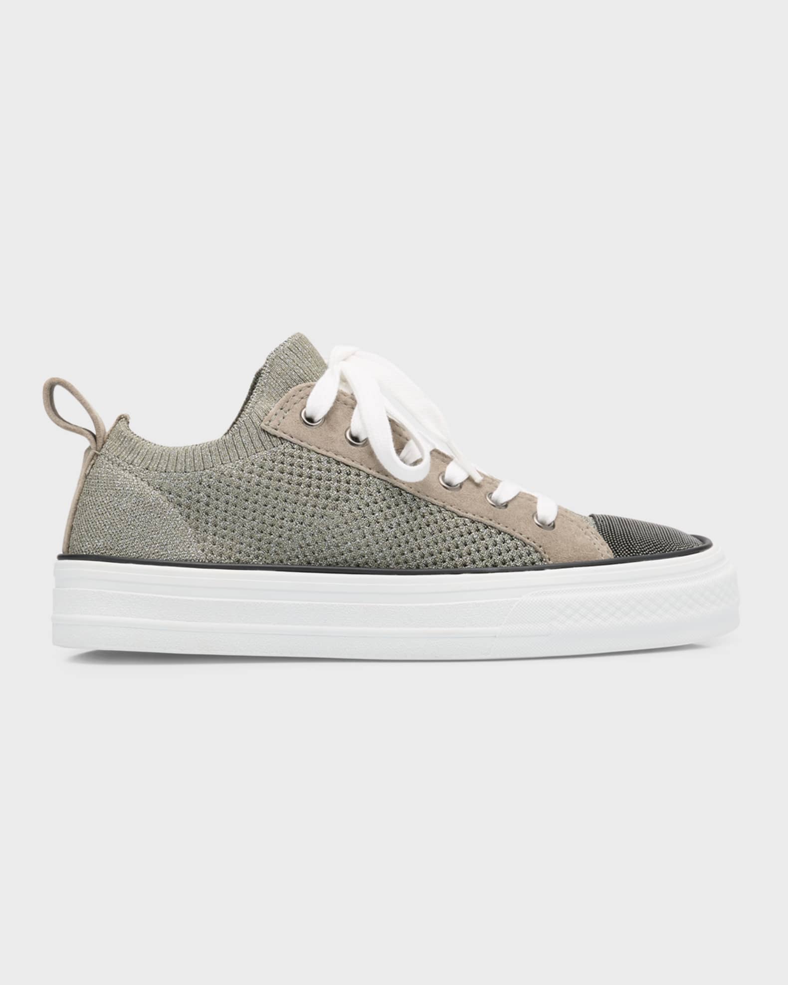 Brunello Cucinelli Knit Monili Cap-Toe Sneakers | Neiman Marcus