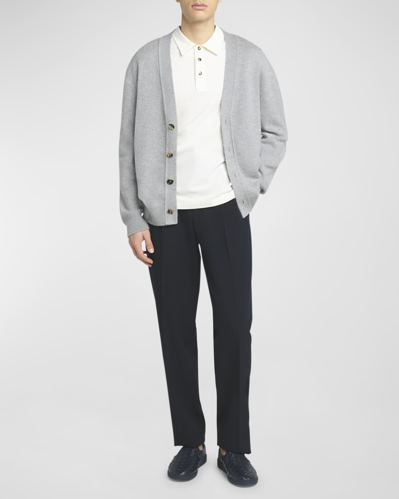 Men's Cashmere Cardigan with Intrecciato Leather Patches 1
