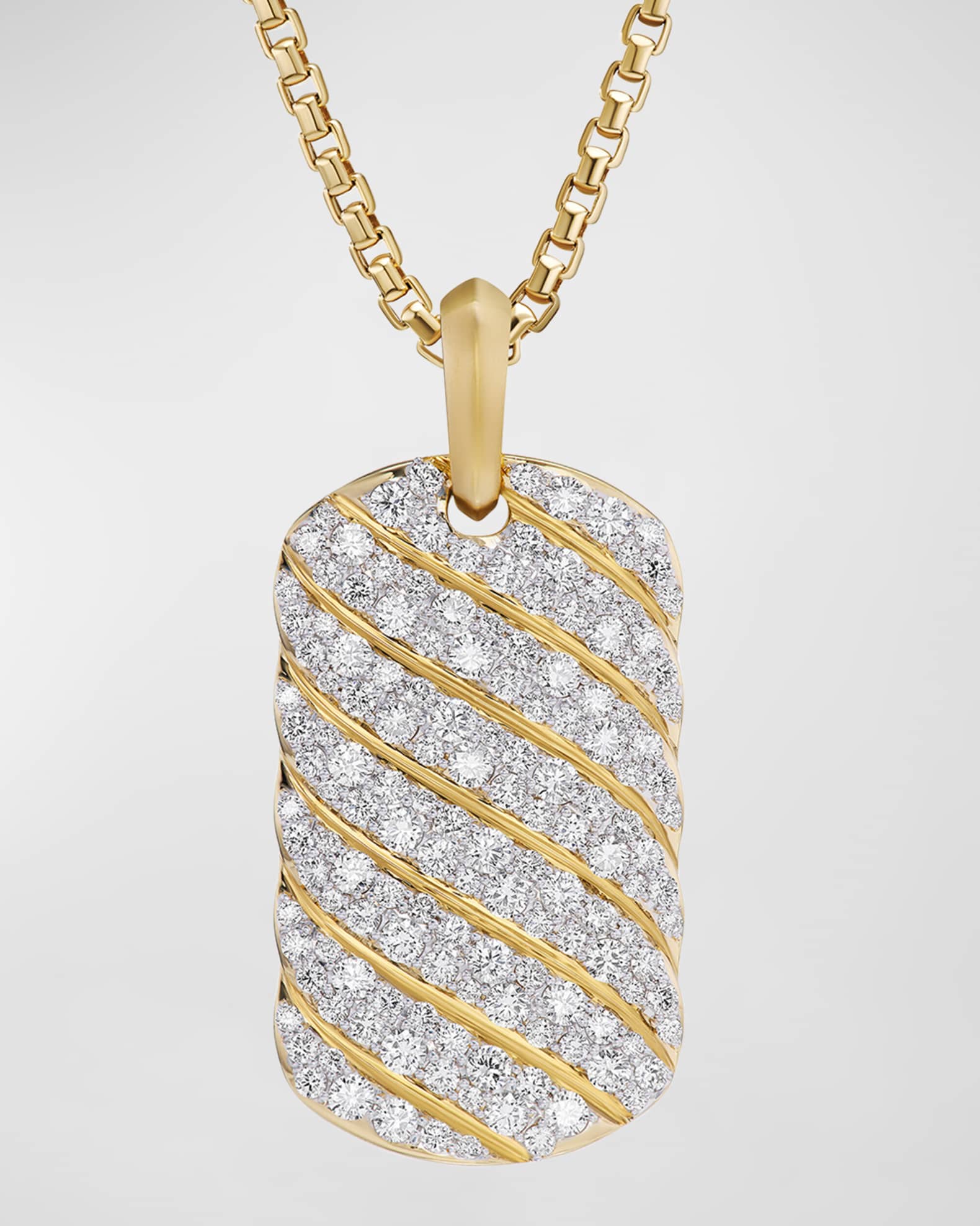 Men's Sculpted Cable Tag in 18K Gold with Diamonds, 35mm 0