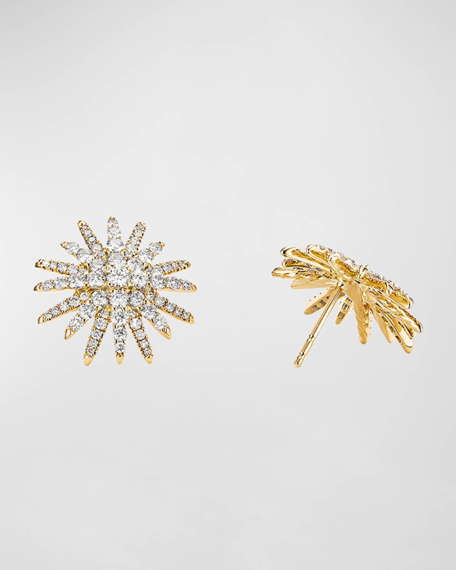 Starburst 18k Yellow Gold Diamond Pave Stud Earrings 1