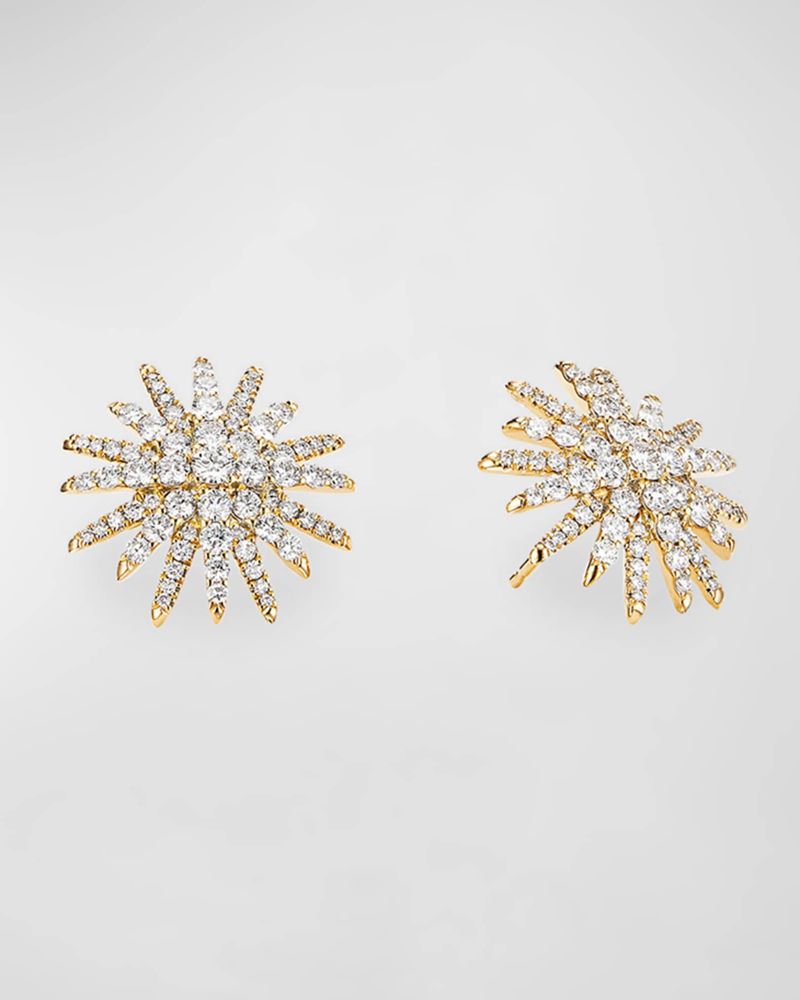 Starburst 18k Yellow Gold Diamond Pave Stud Earrings 0