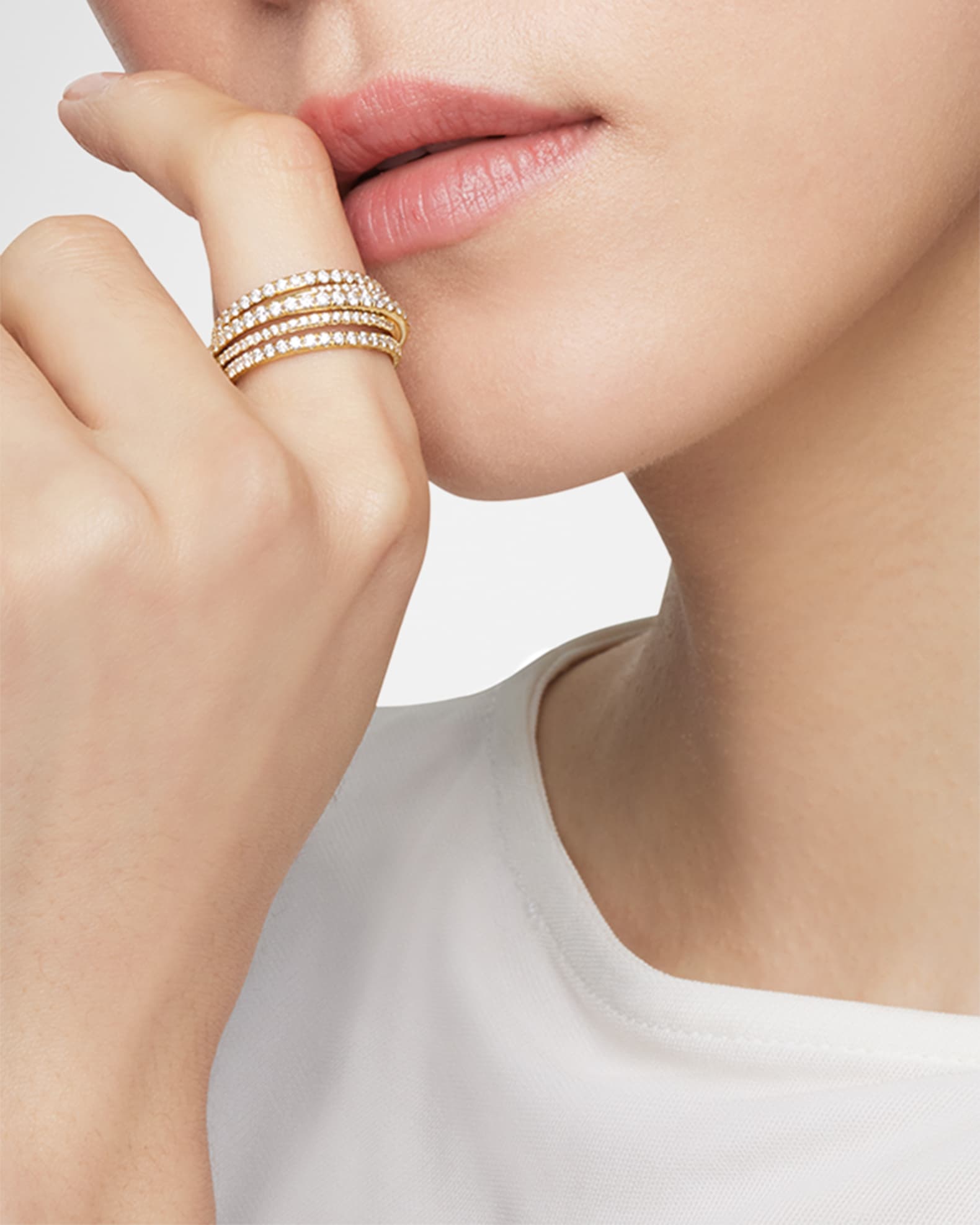 Pave Crossover Ring with Diamonds in 18K Gold, 11mm 1