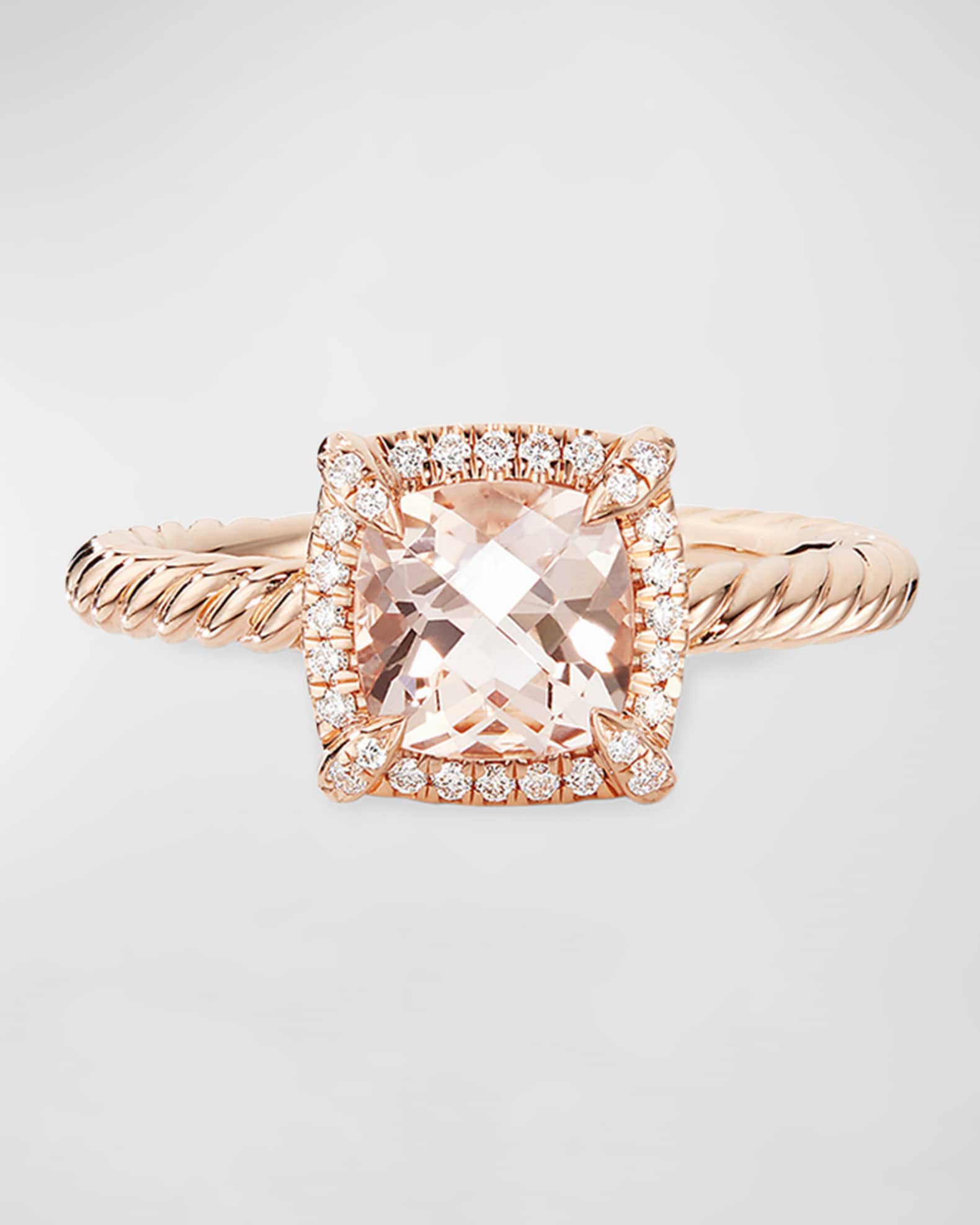 Petite Chatelaine Pave Bezel Ring in 18K Rose Gold with Morganite 1