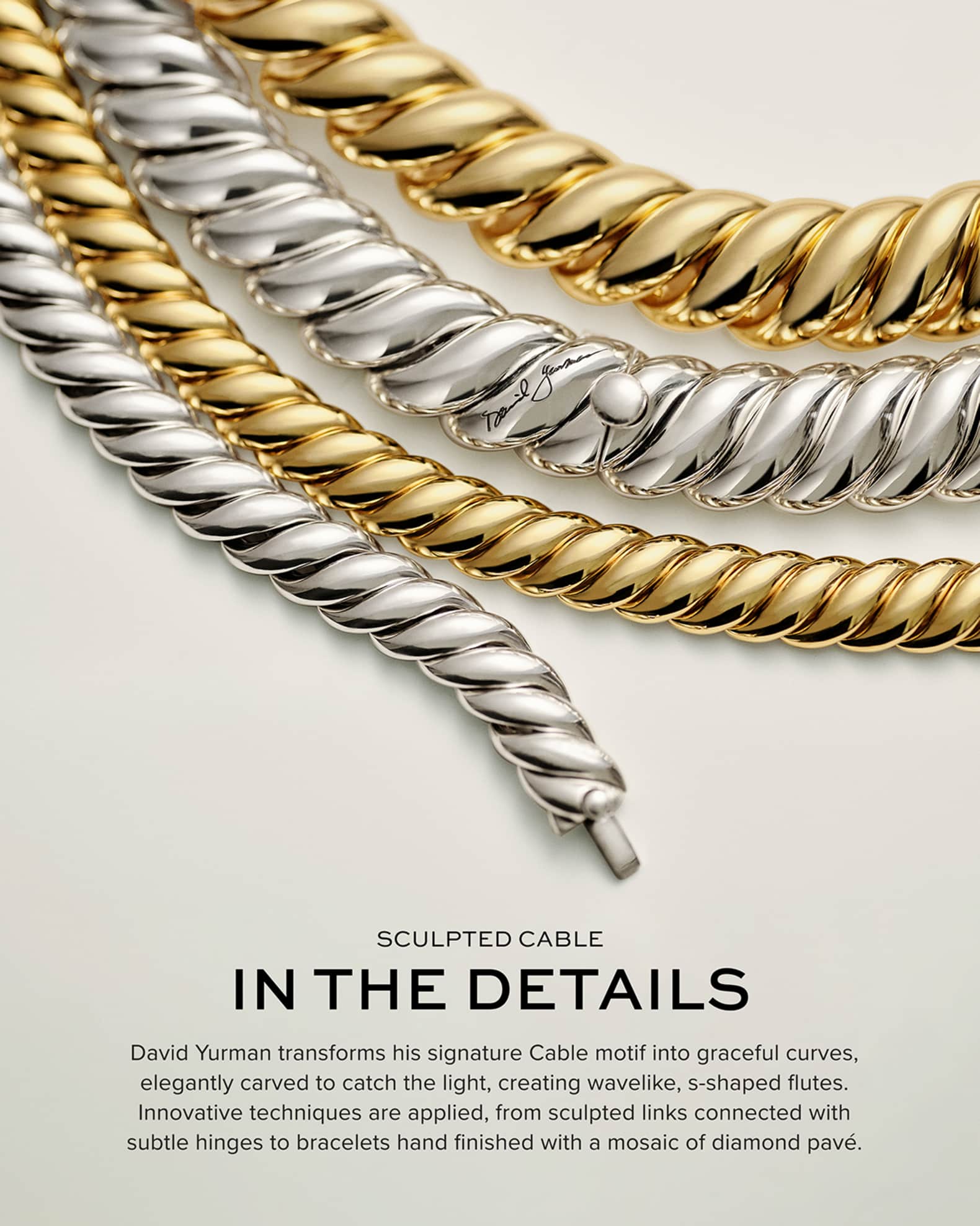 Sculpted Cable Bracelet with Diamonds in 18K Gold, 10mm 1