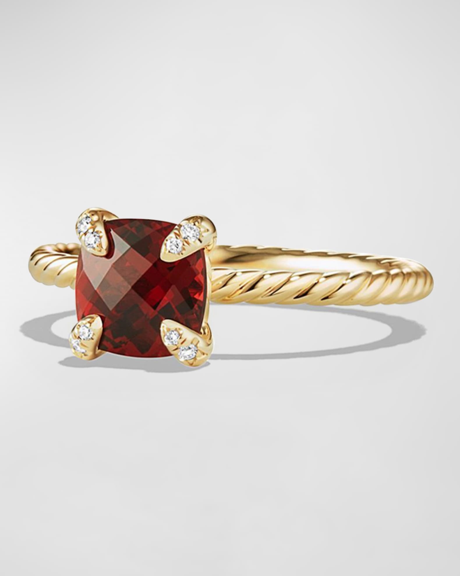 Petite Chatelaine Pave Ring in 18K Gold with Garnet 0
