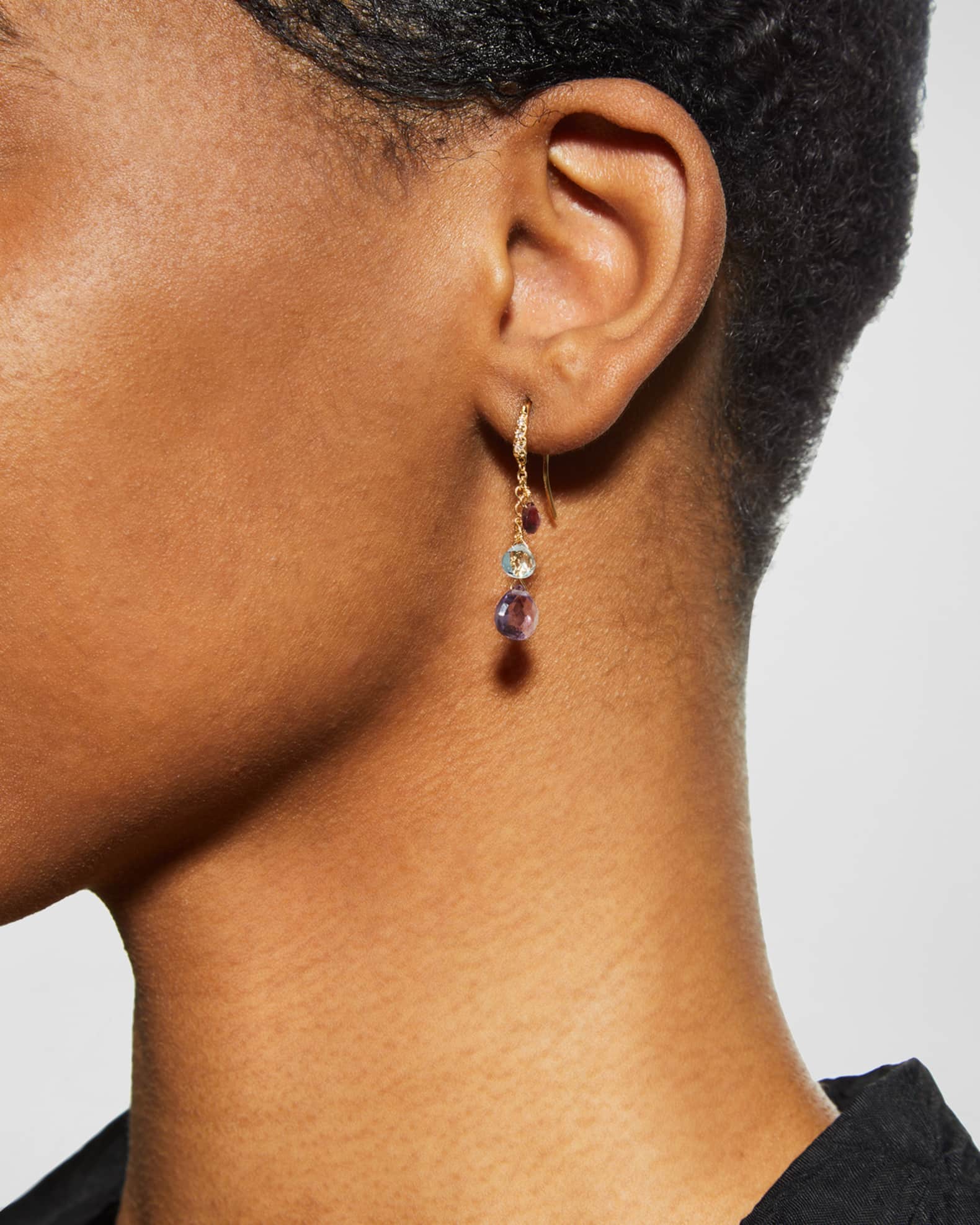 18K Yellow Gold Paradise Short Mixed Gemstone Drop Earrings 1