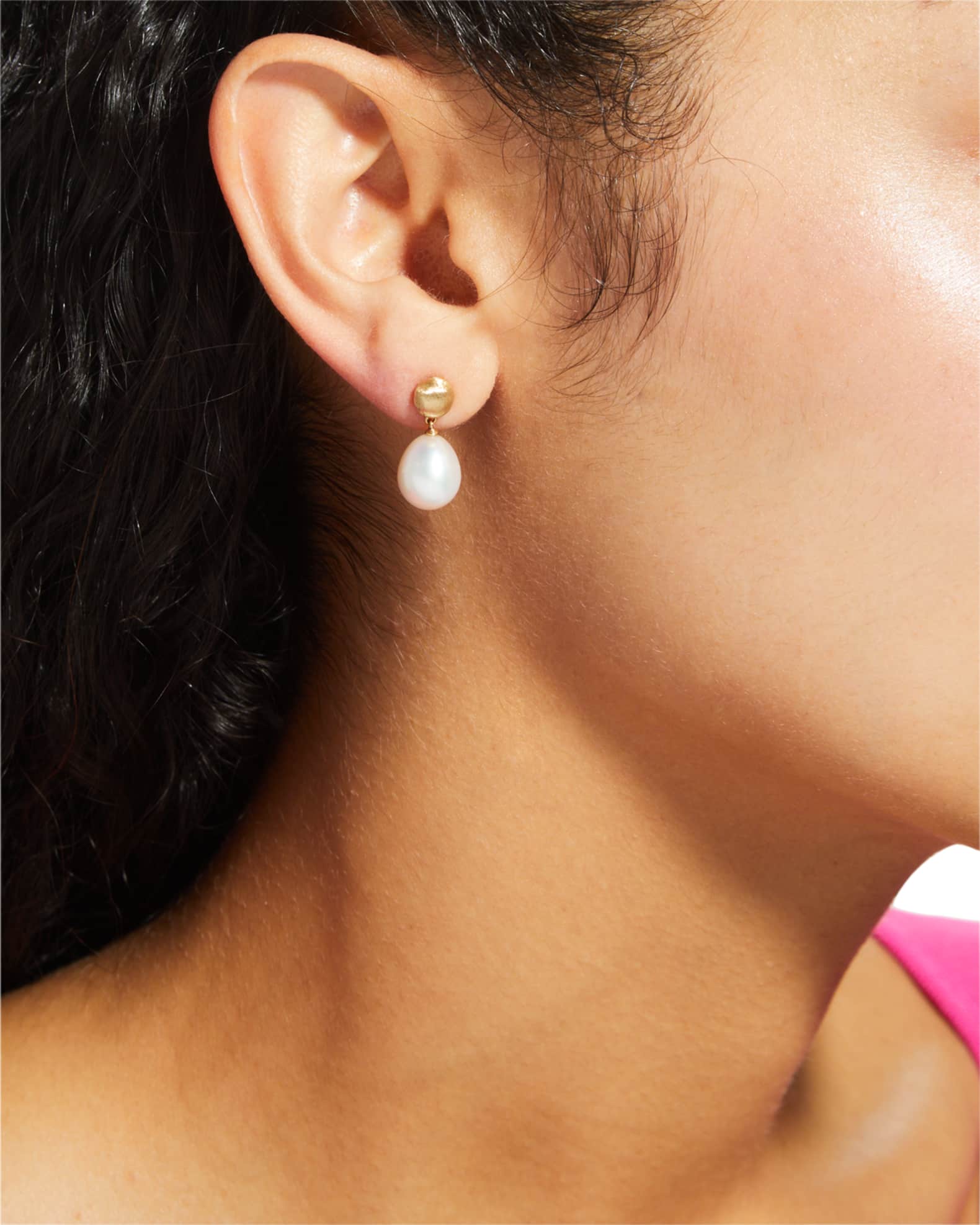 Africa 18K Yellow Gold Small Pearl Drop Earrings 1