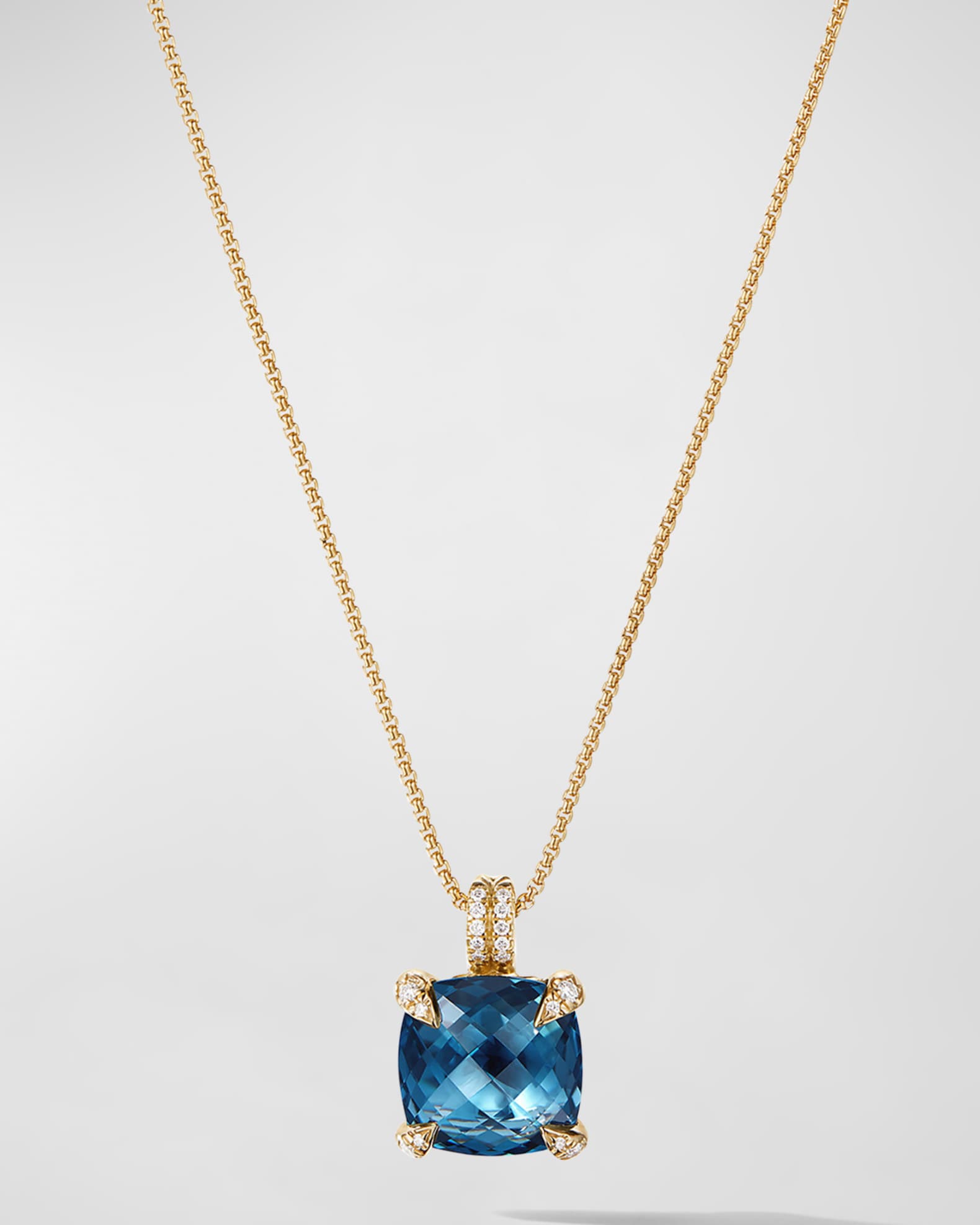 Chatelaine Pendant Necklace with Gemstone and Diamonds in 18K Gold, 11mm, 16-18"L 0
