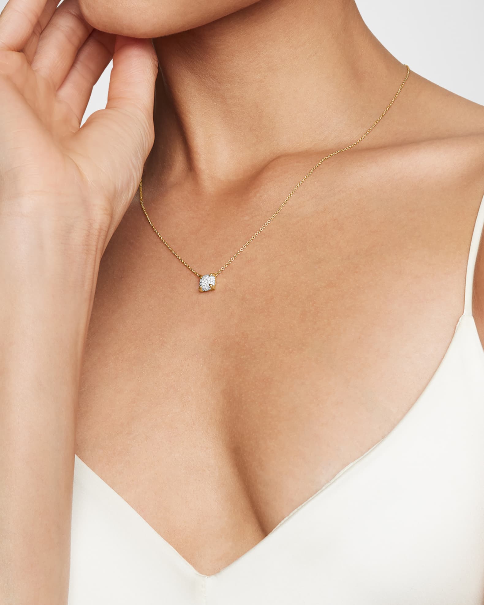 Chatelaine Pendant Necklace in 18K Yellow Gold with Full Pave Diamonds, 7mm 1