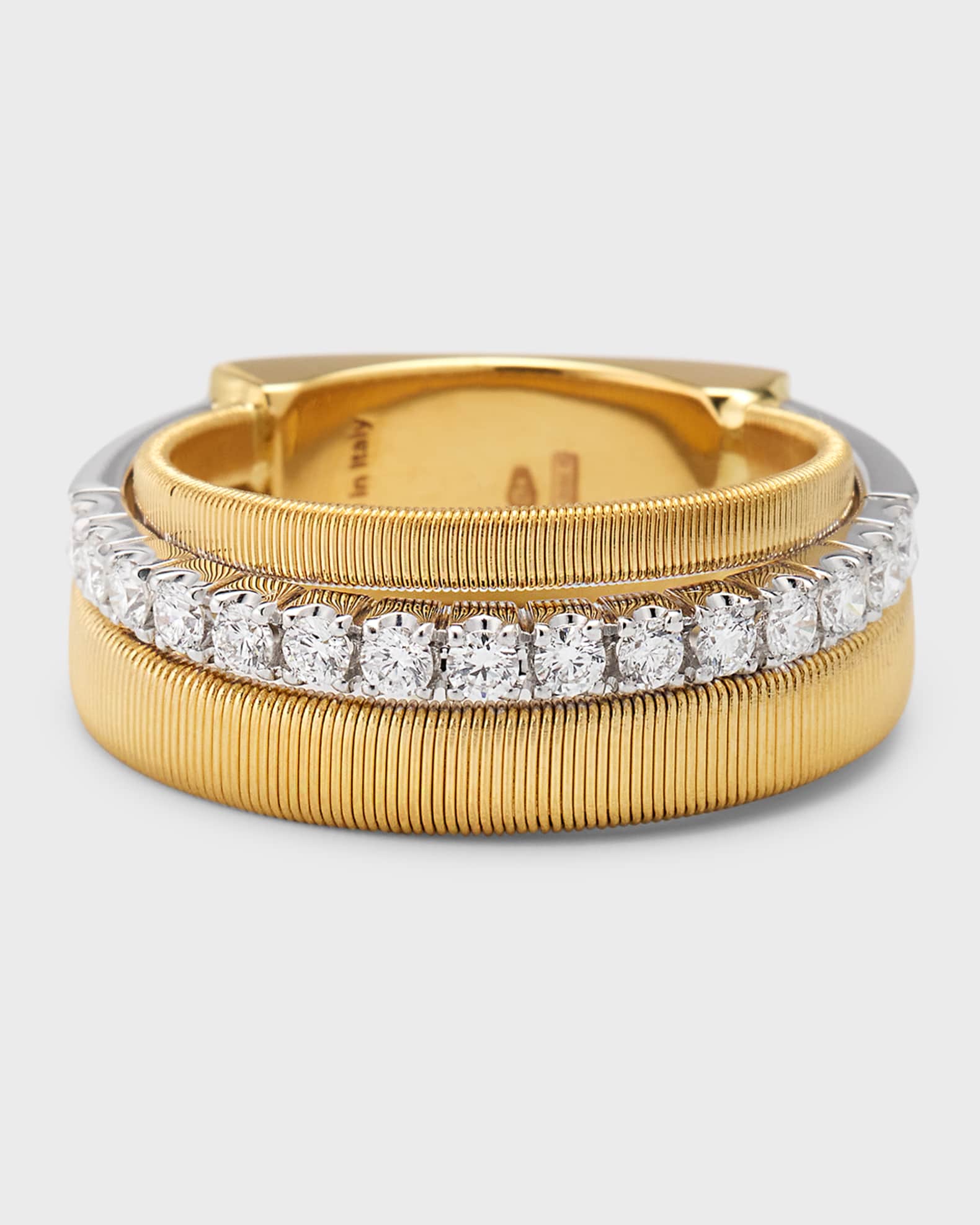 Masai 18K Yellow Gold Ring with Qne Row of Diamonds, Size 6 0
