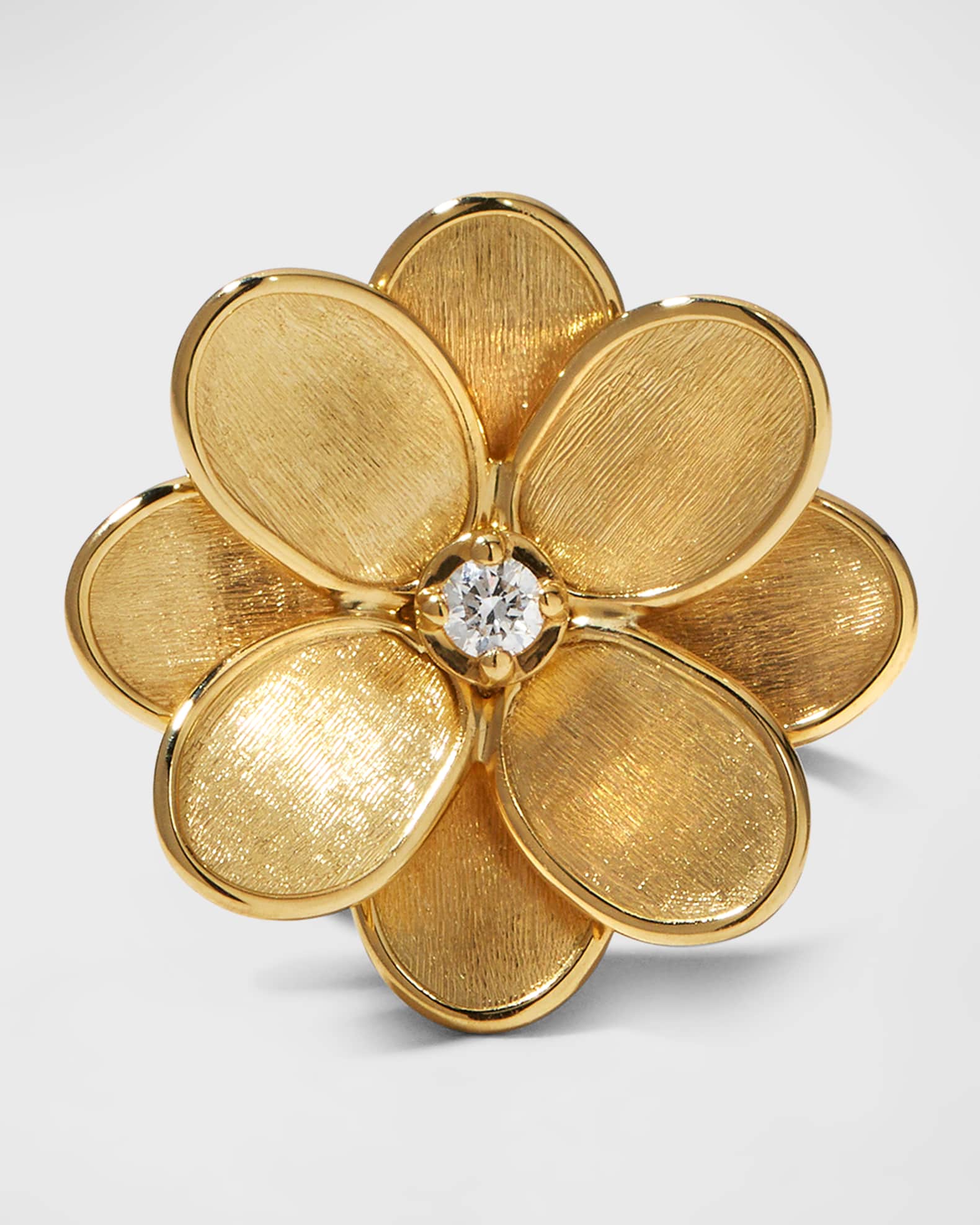 Petali 18K Yellow Gold Flower Ring with Diamond Center, Size 7 0