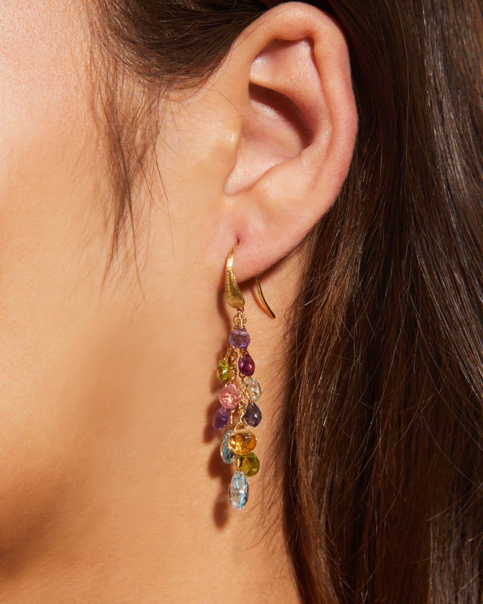 18K Yellow Gold Paradise Multi-Drop Earrings with Mixed Gems 1