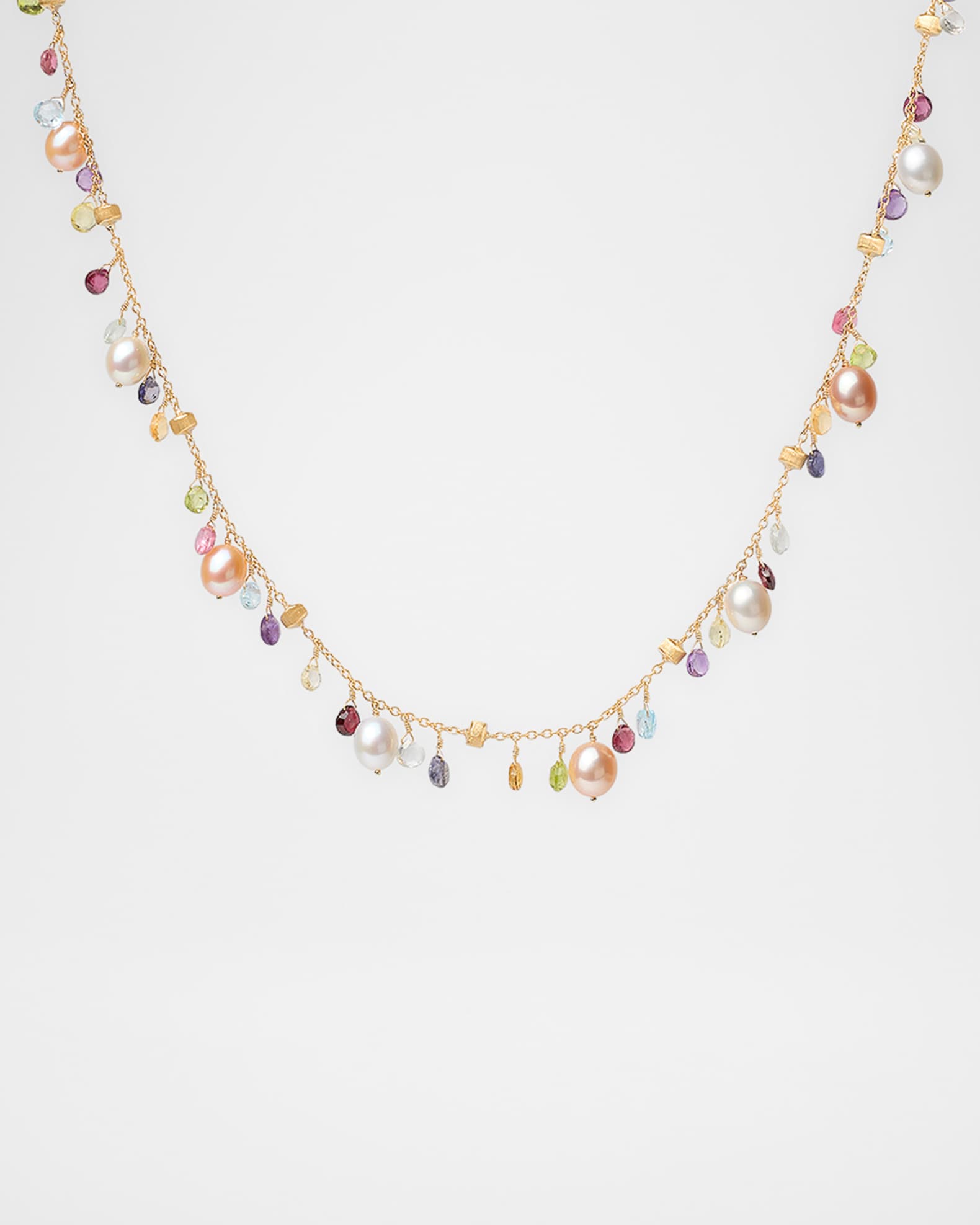 18K Yellow Gold Paradise Single-Strand Gemstone Necklace With Pearls 1