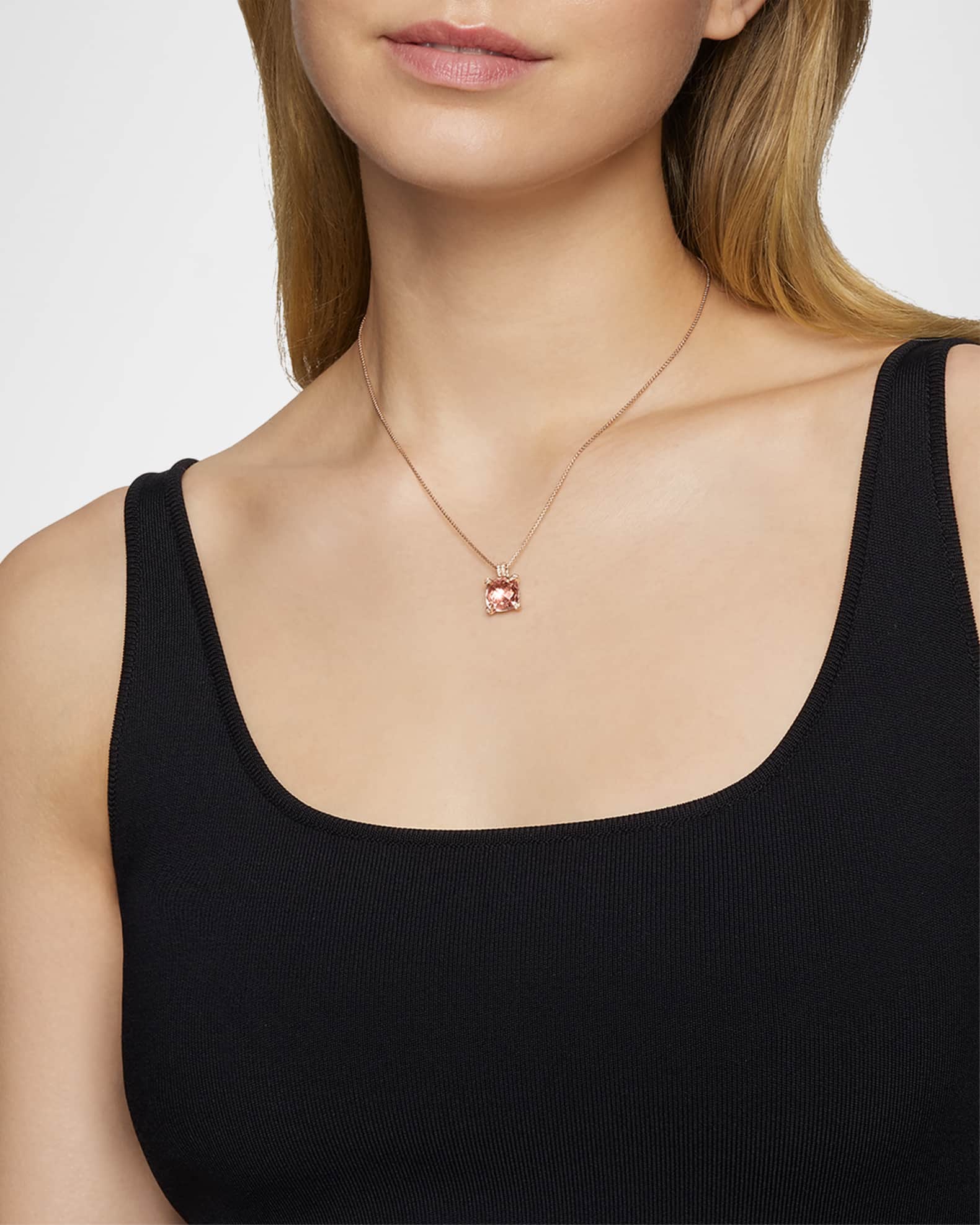 Chatelaine Pendant Necklace with Gemstone and Diamonds in 18K Rose Gold, 11mm 1