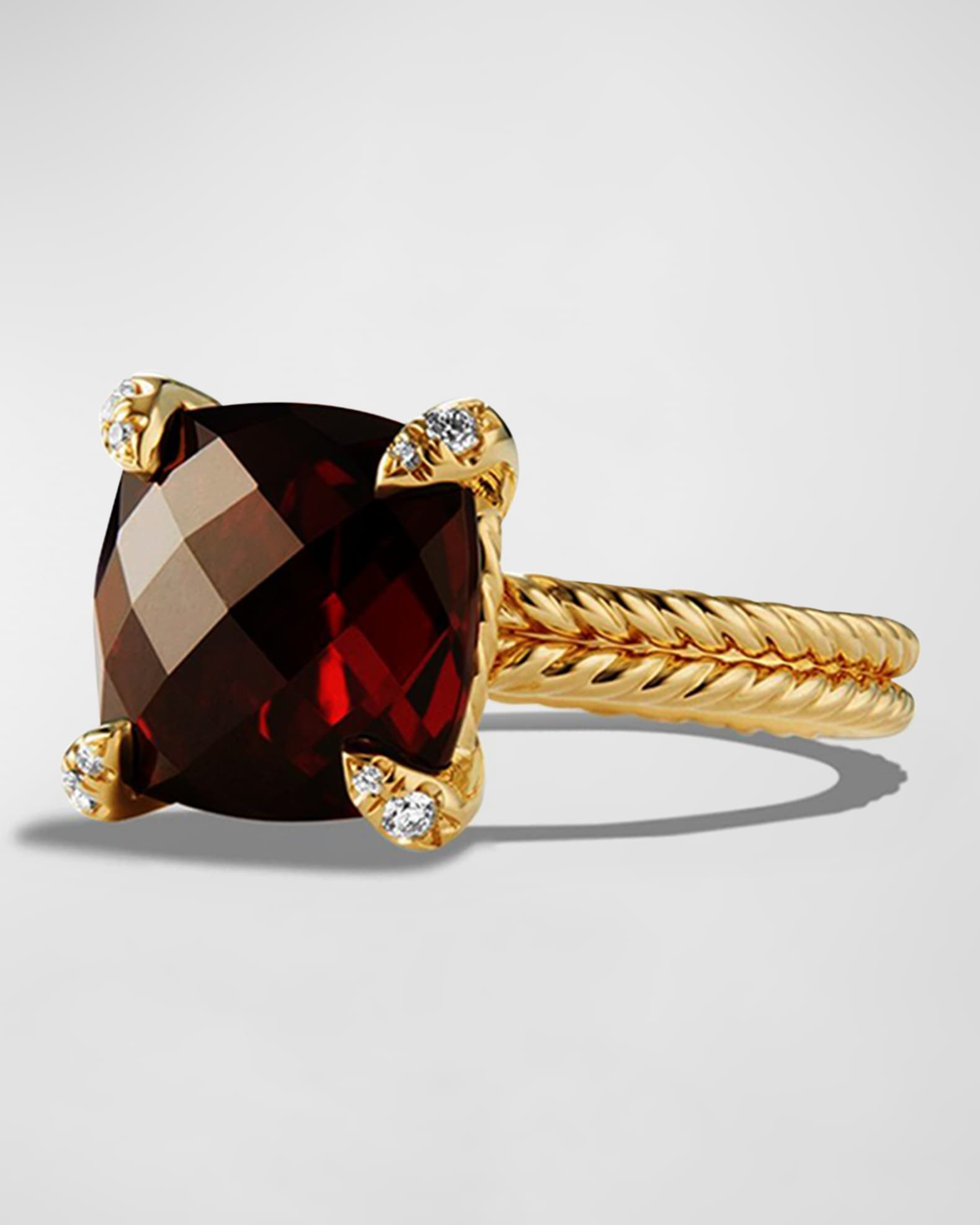 Chatelaine Ring with Diamonds and Gemstone in 18K Gold, 11mm 0